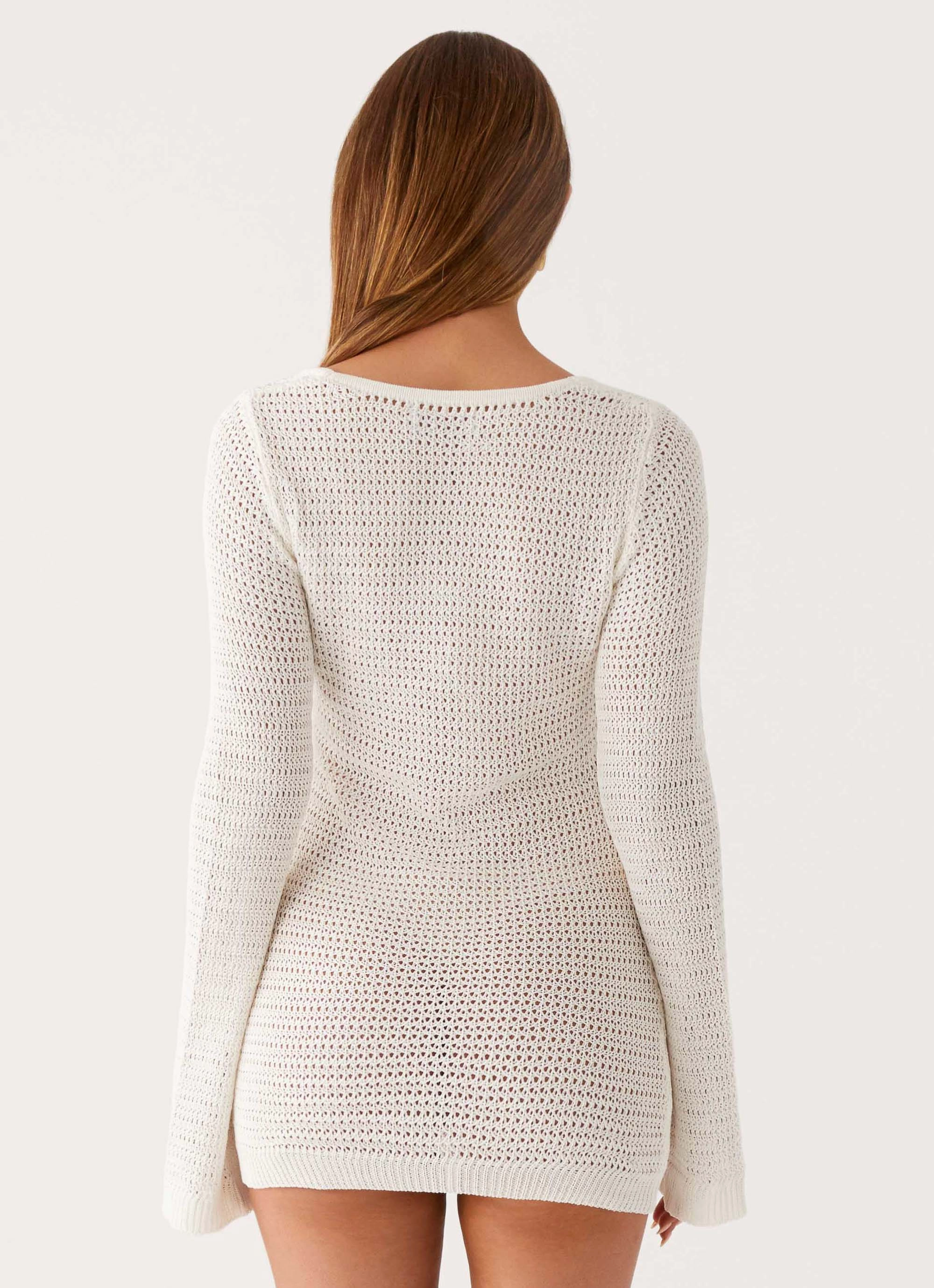 Ocean Drift Long Sleeve Mini Dress - Ivory Sage Detail