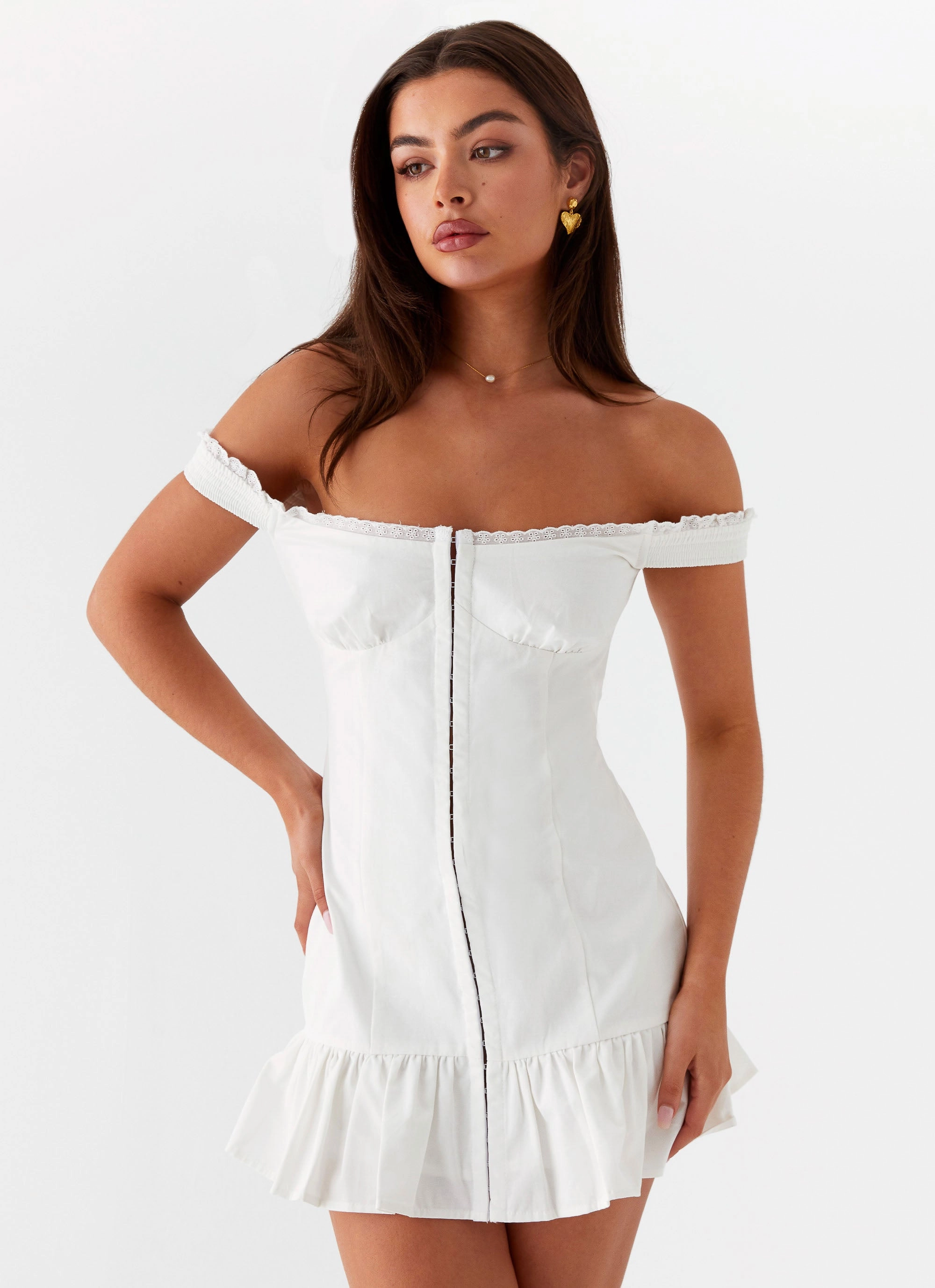 Odessa Frill Mini Dress - White Soft Appearance Modern Edge