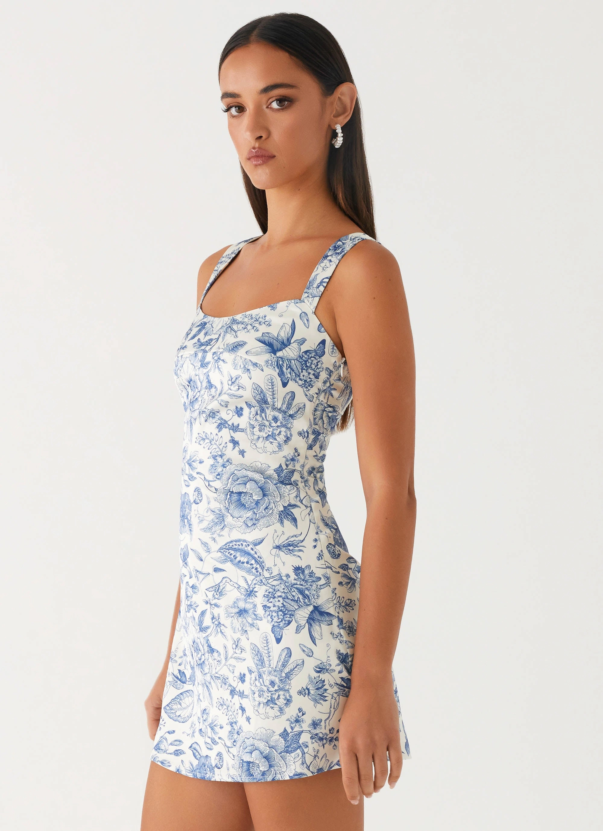 Odette Satin Mini Dress - Blue Paisley Elegant Simplicity