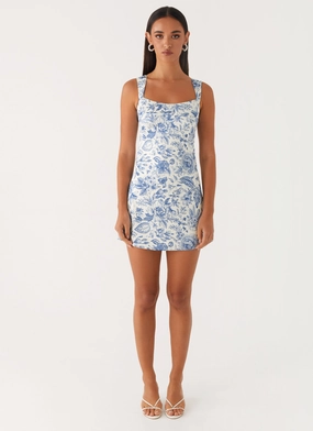Easy Look Classic Touch Odette Satin Mini Dress - Blue Paisley