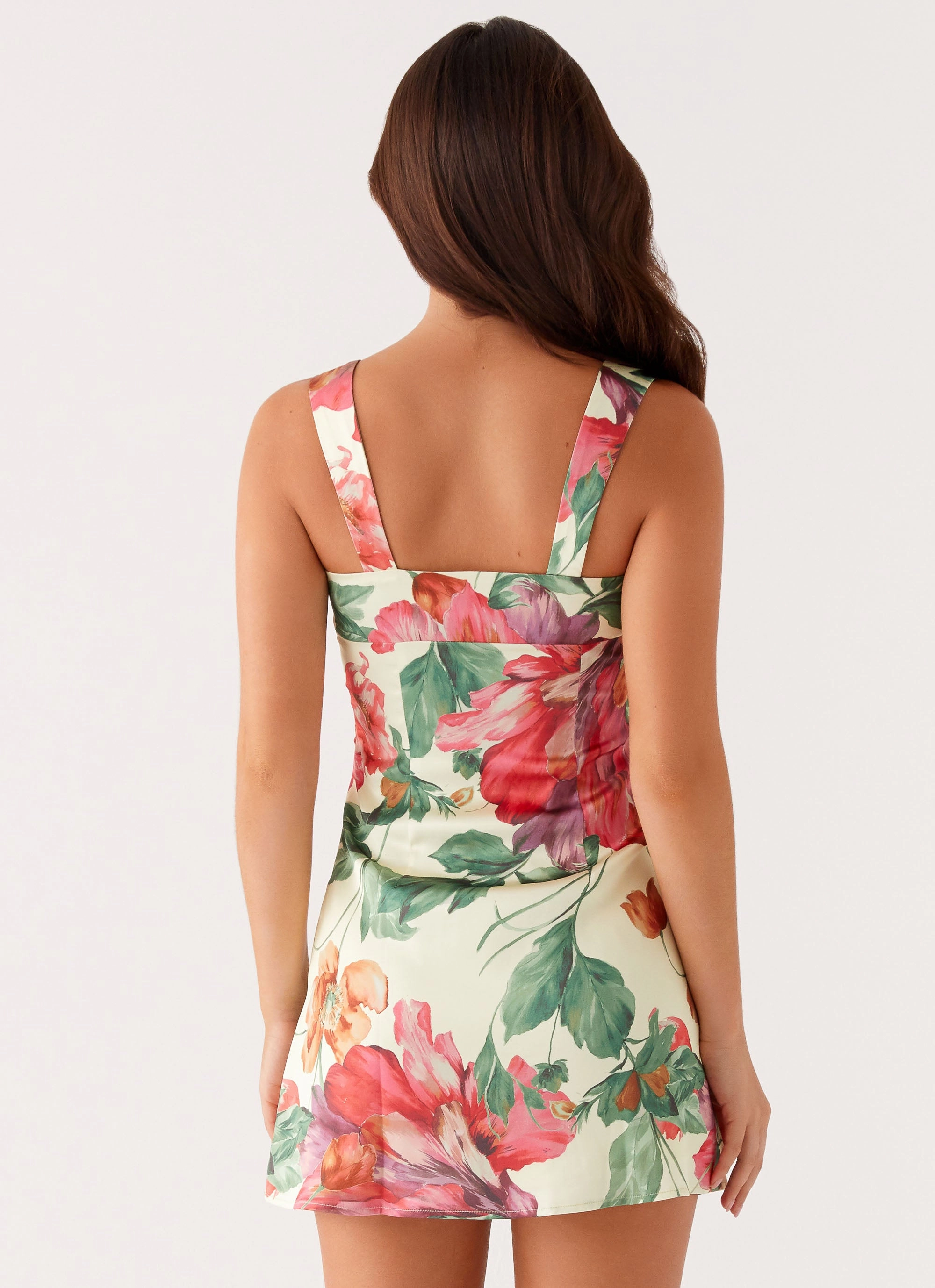 Odette Satin Mini Dress - Yellow Floral Refined Mood