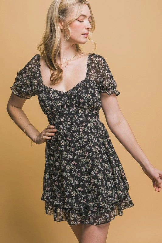 Chanel Floral Print Tie Waist Romper Expandable Easy Freshness