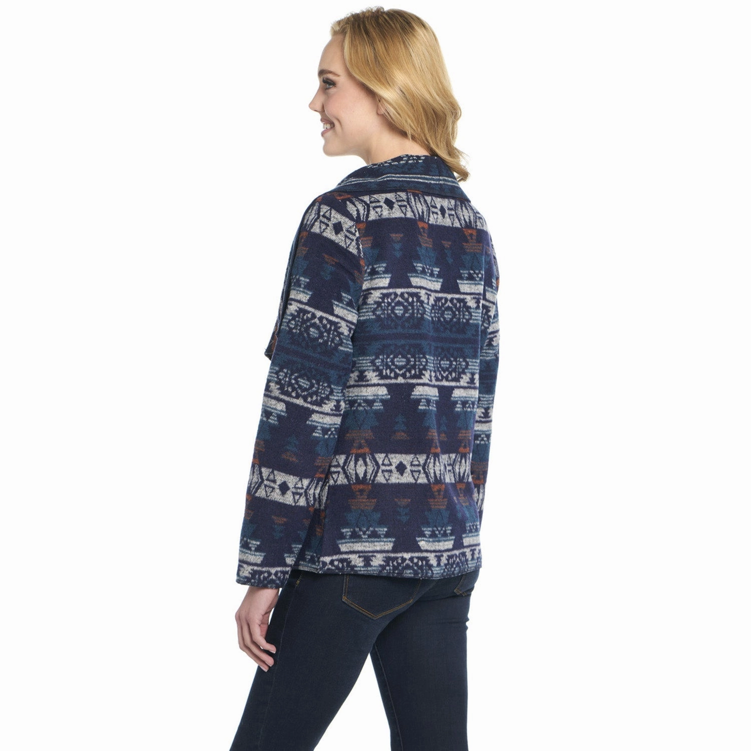 Cripple Creek Womens Navajo Open Front Blanket Wrap Night Dive Polyester Jacket Noise Reducing Hardware