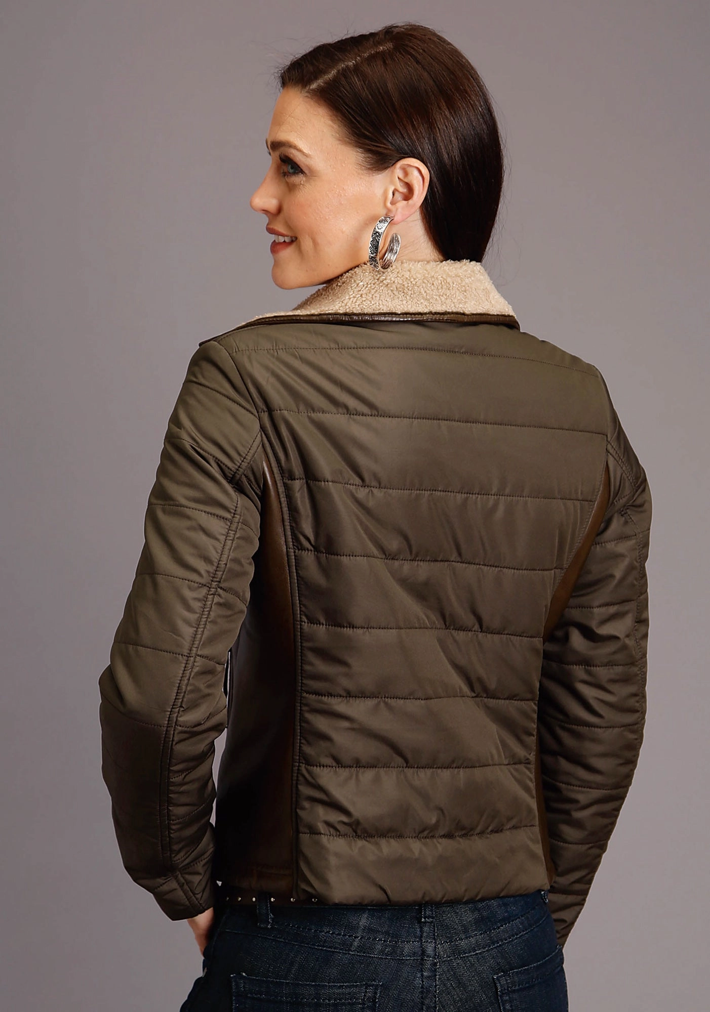 Hooded Versatile Design Stetson Womens Dark Brown Leather Motorcycle Jacket