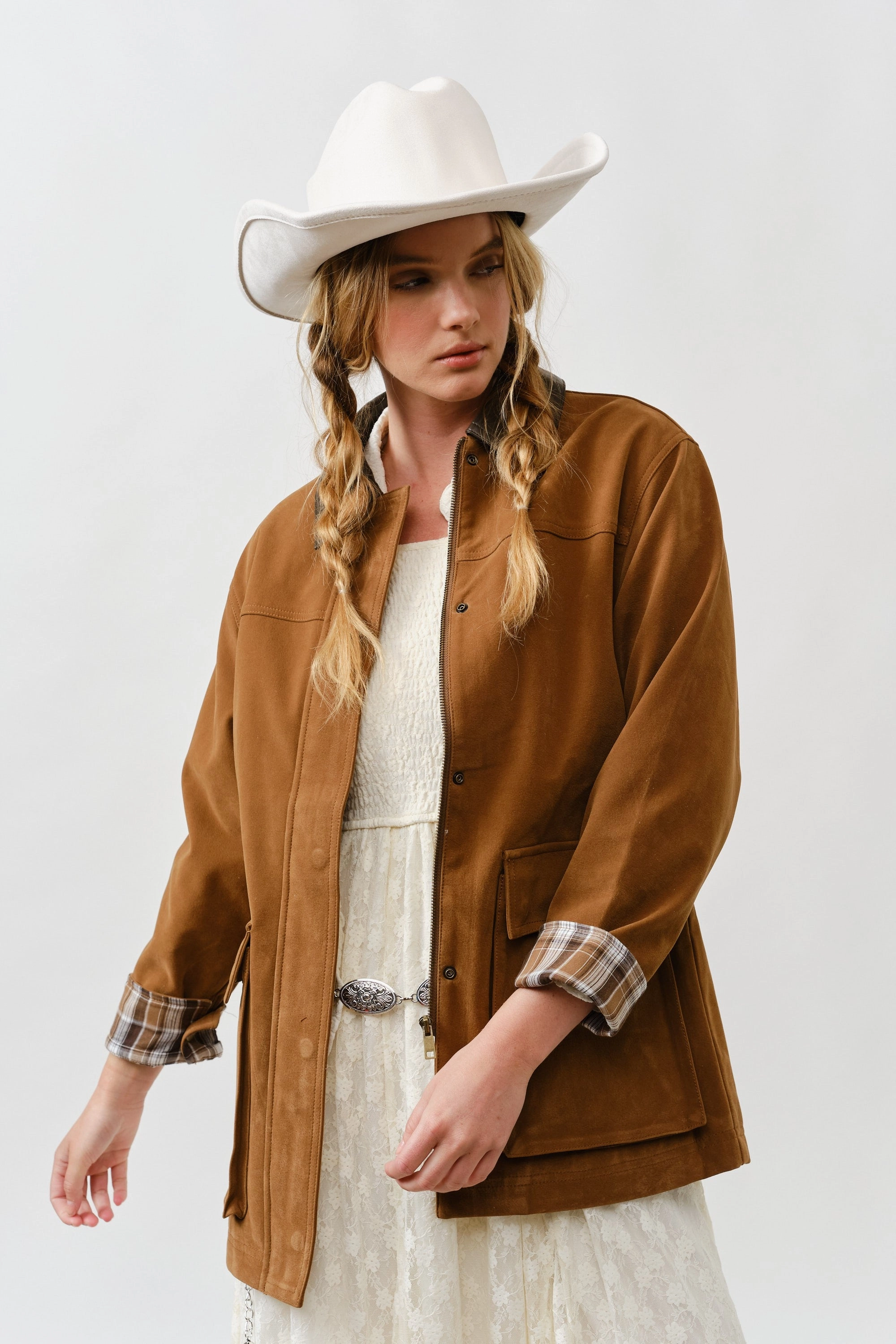 Suede Oversized Jacket - Camel TemperatureRegulating Material