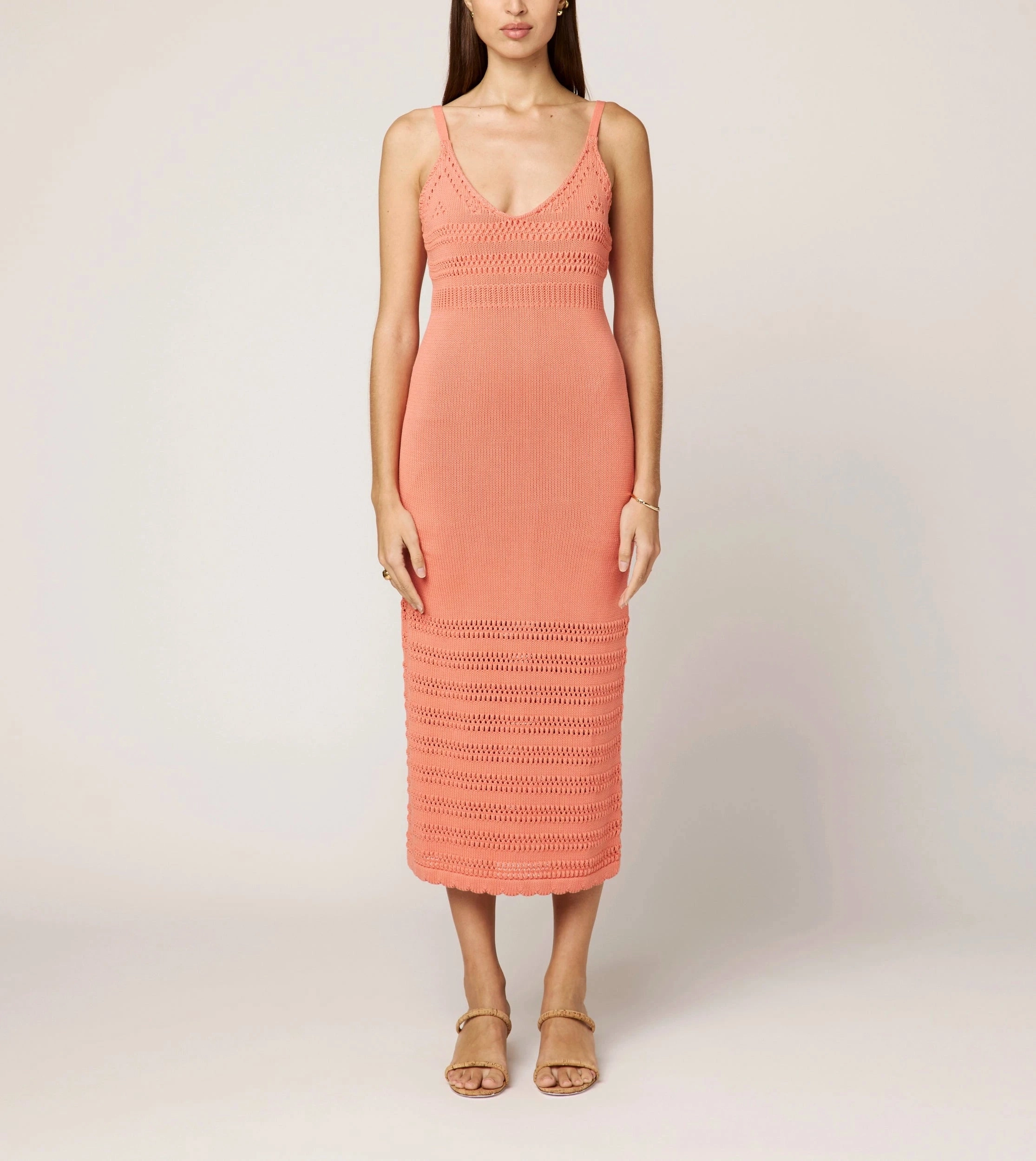 Flattering bodycon dress Millicent Crochet Ankle Dress | Coral Peach