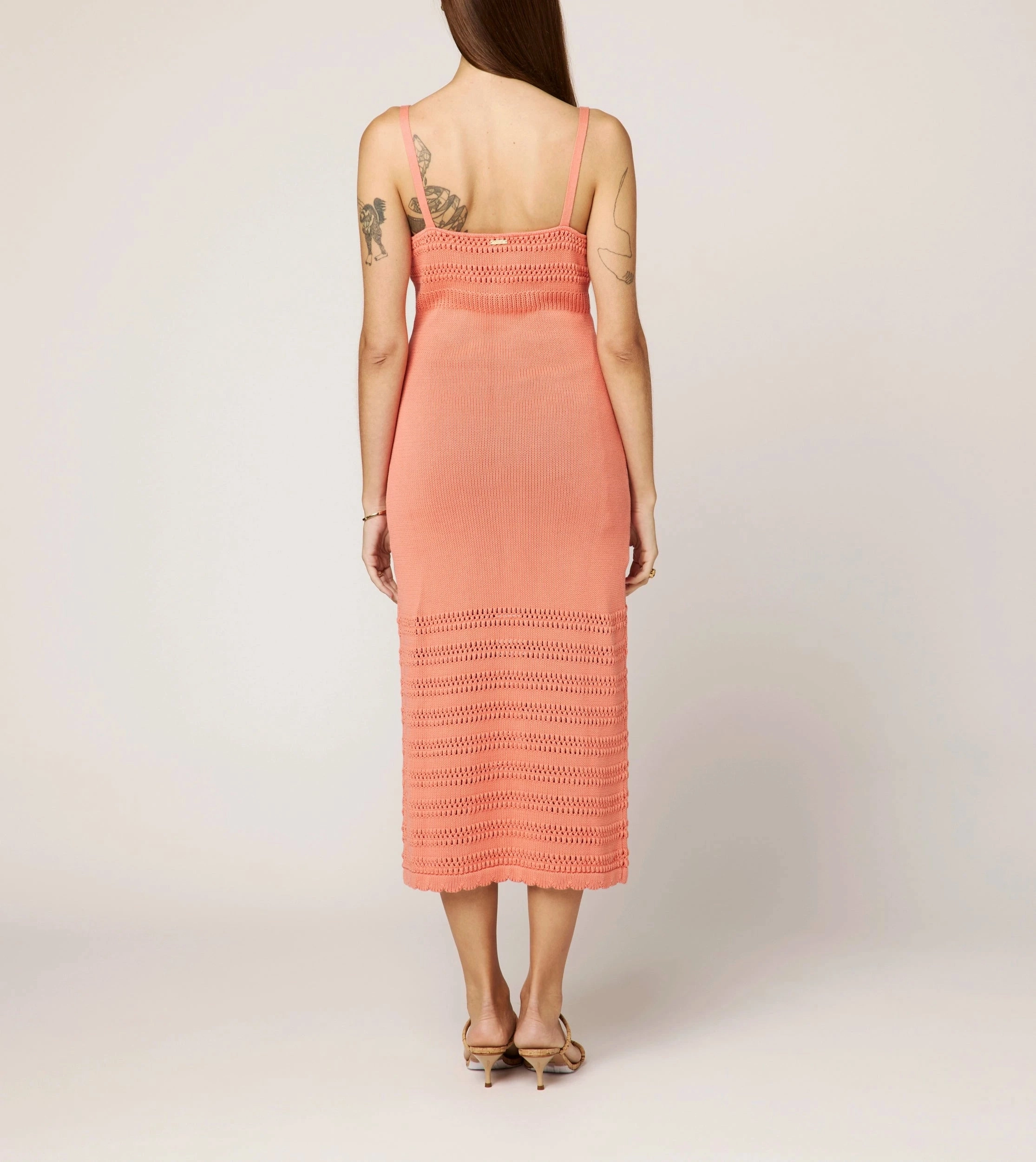 ConvertibleStyle BoxySilhouette Millicent Crochet Ankle Dress | Coral Peach