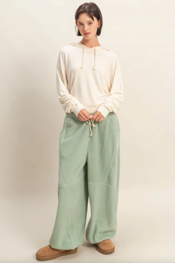 Structured fabric Cozy Contrast Sweatpants - Sage