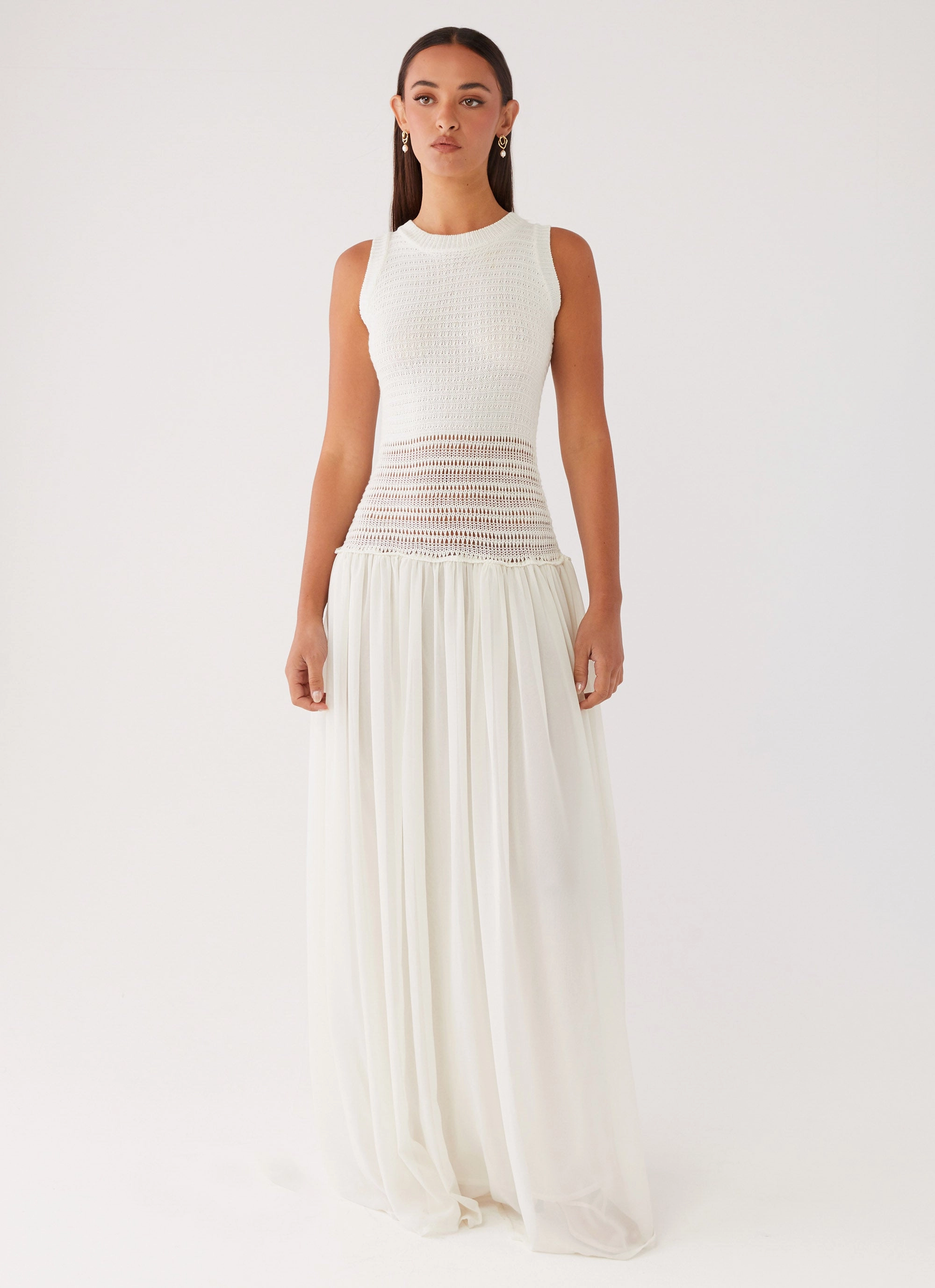 Off Grid Crochet Maxi Dress - White Tasteful Detail