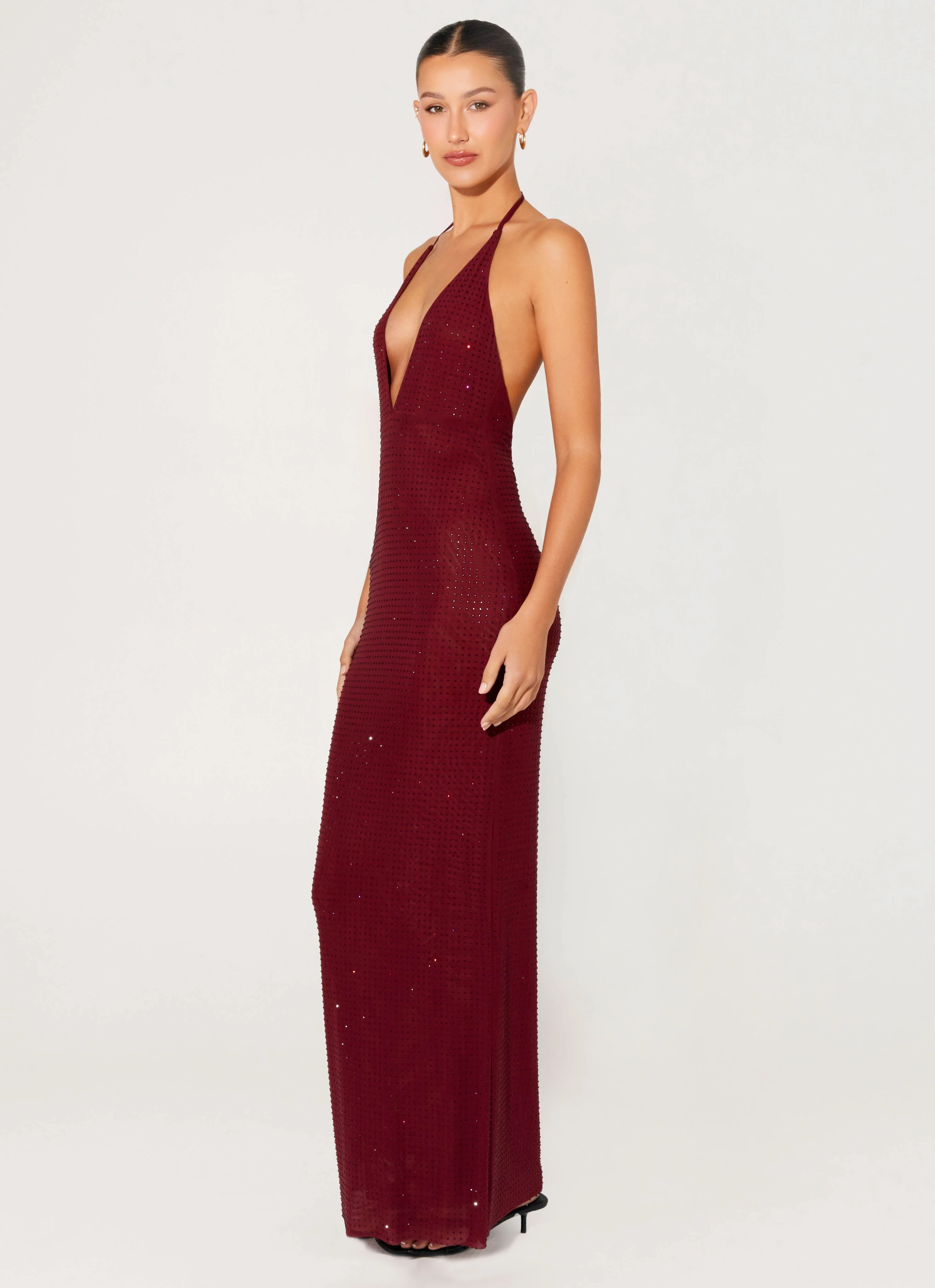 Bright Vibe Minimal Detail Keliese Beaded Maxi Dress - Burgundy