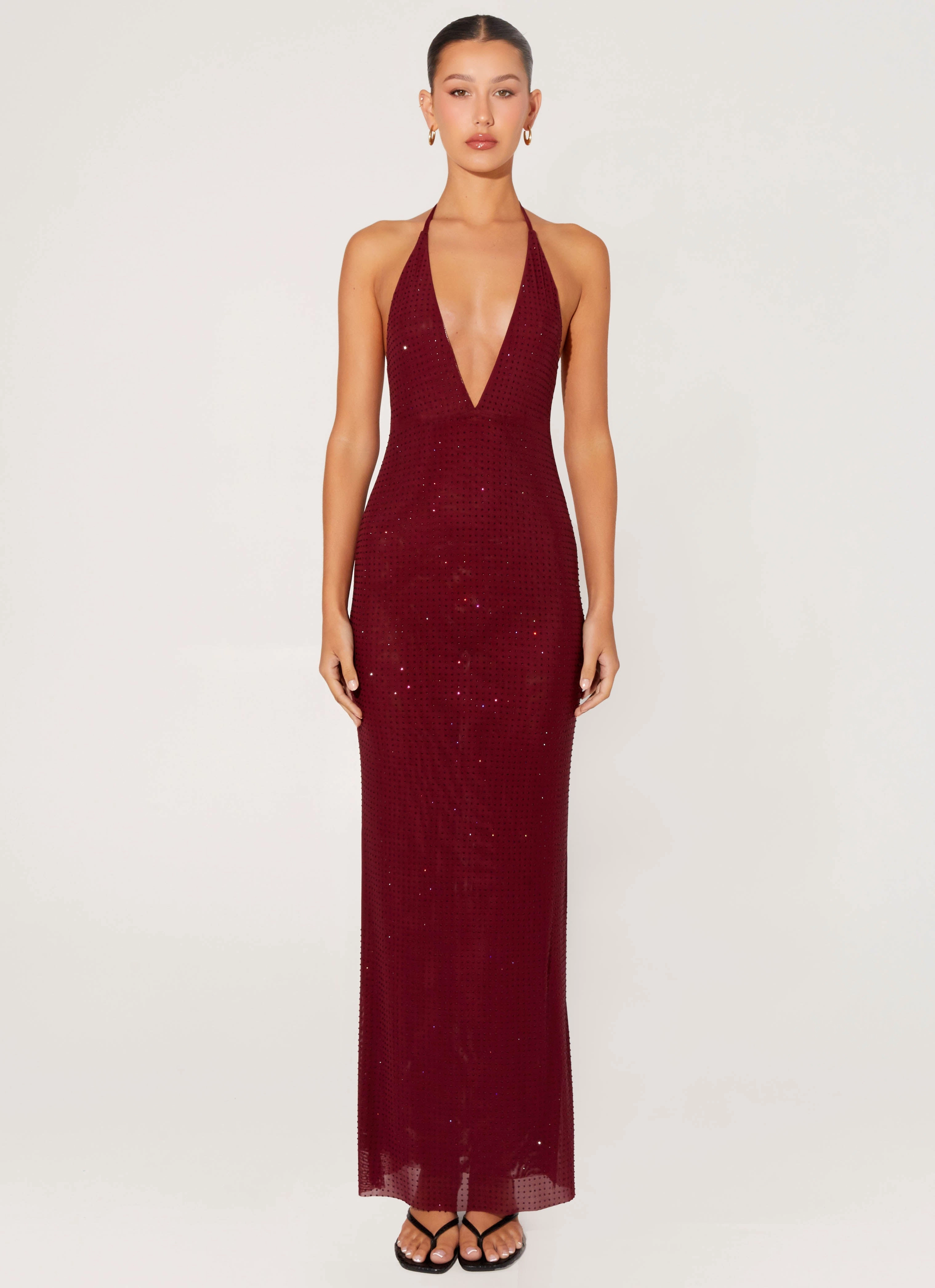 Keliese Beaded Maxi Dress - Burgundy Minimal Details Refined Vibe