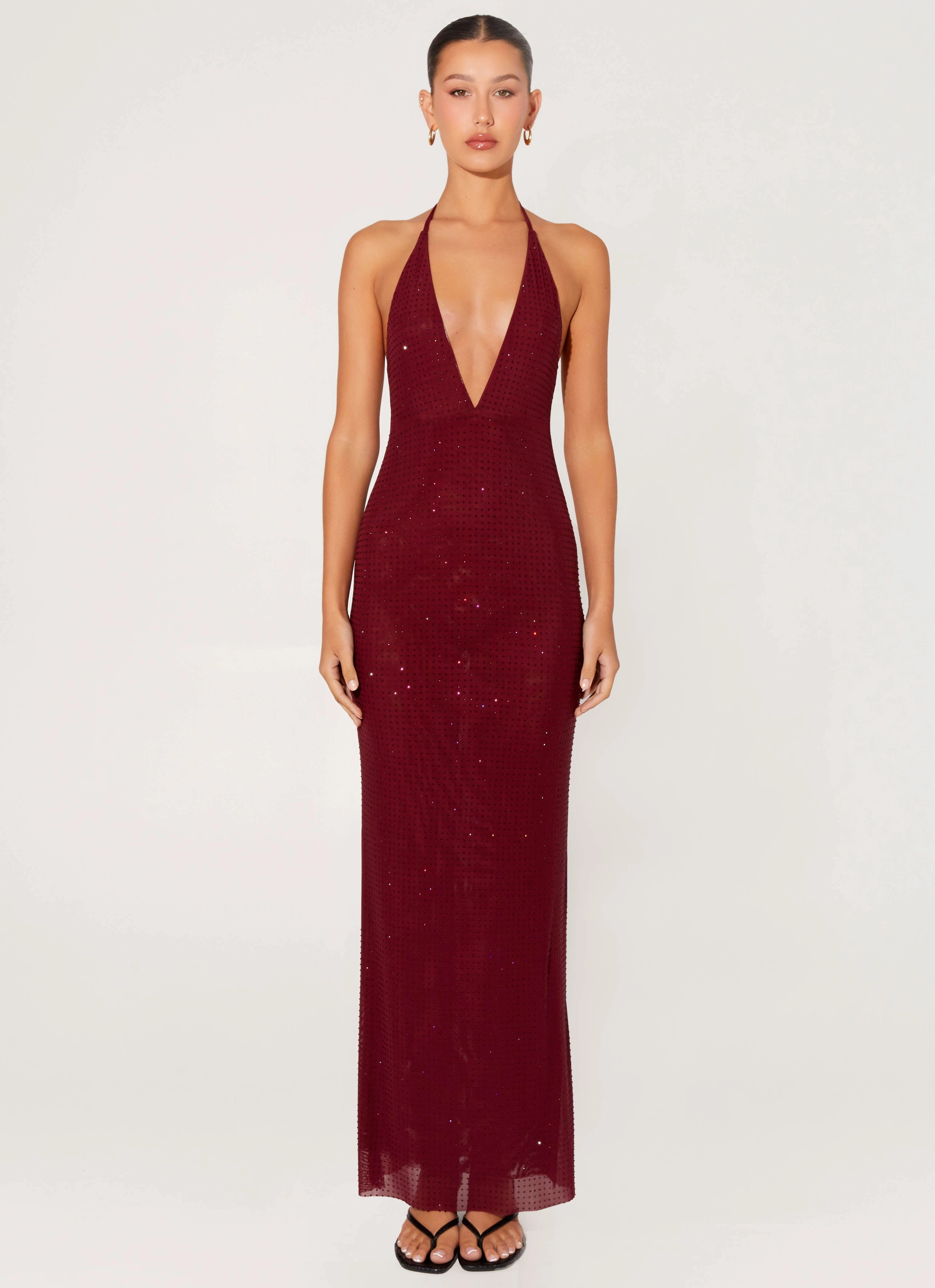 Perfect Style Wear Balanced Lines Keliese Beaded Maxi Dress - Burgundy