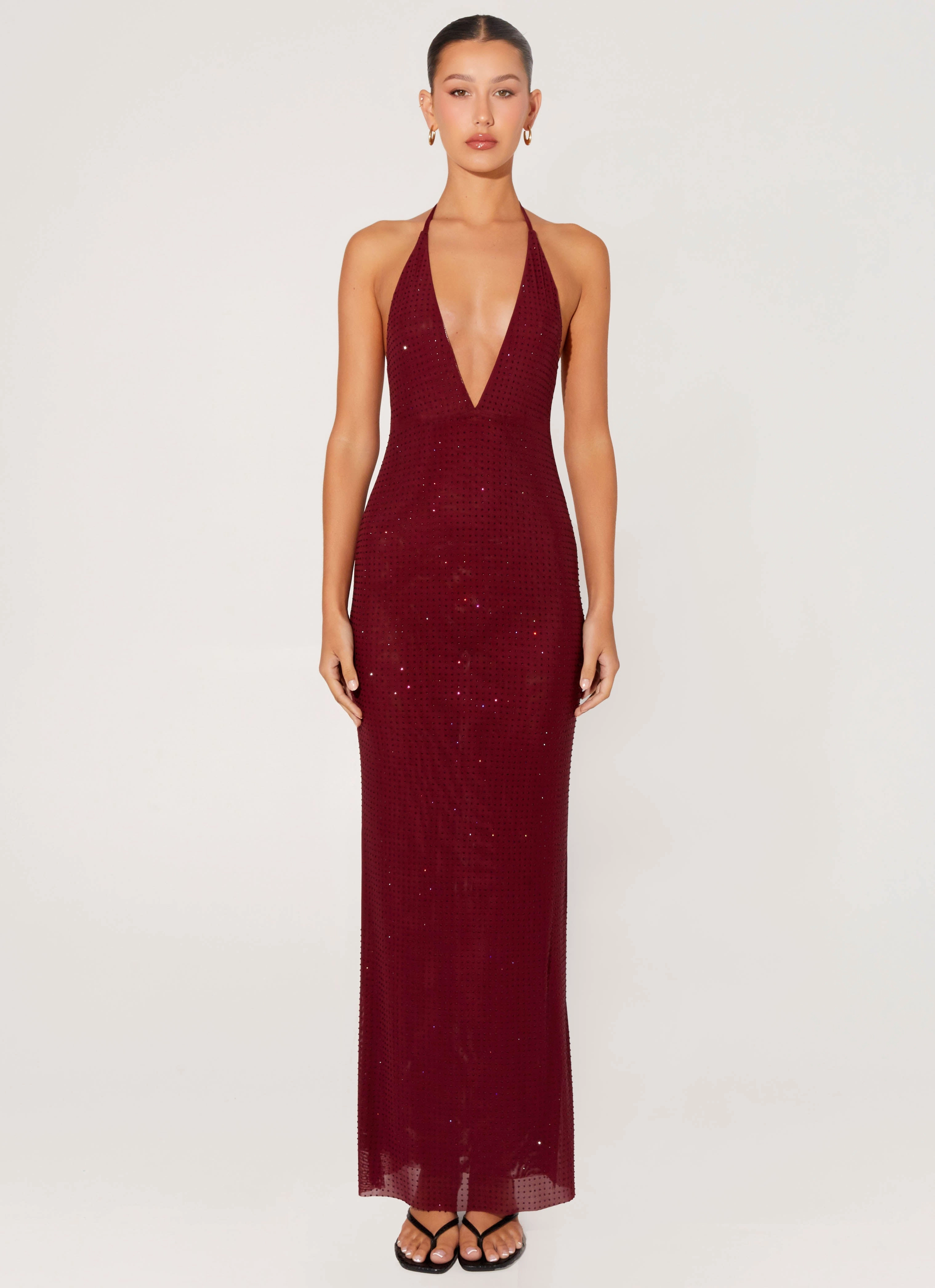 Keliese Beaded Maxi Dress - Burgundy Slim Touch