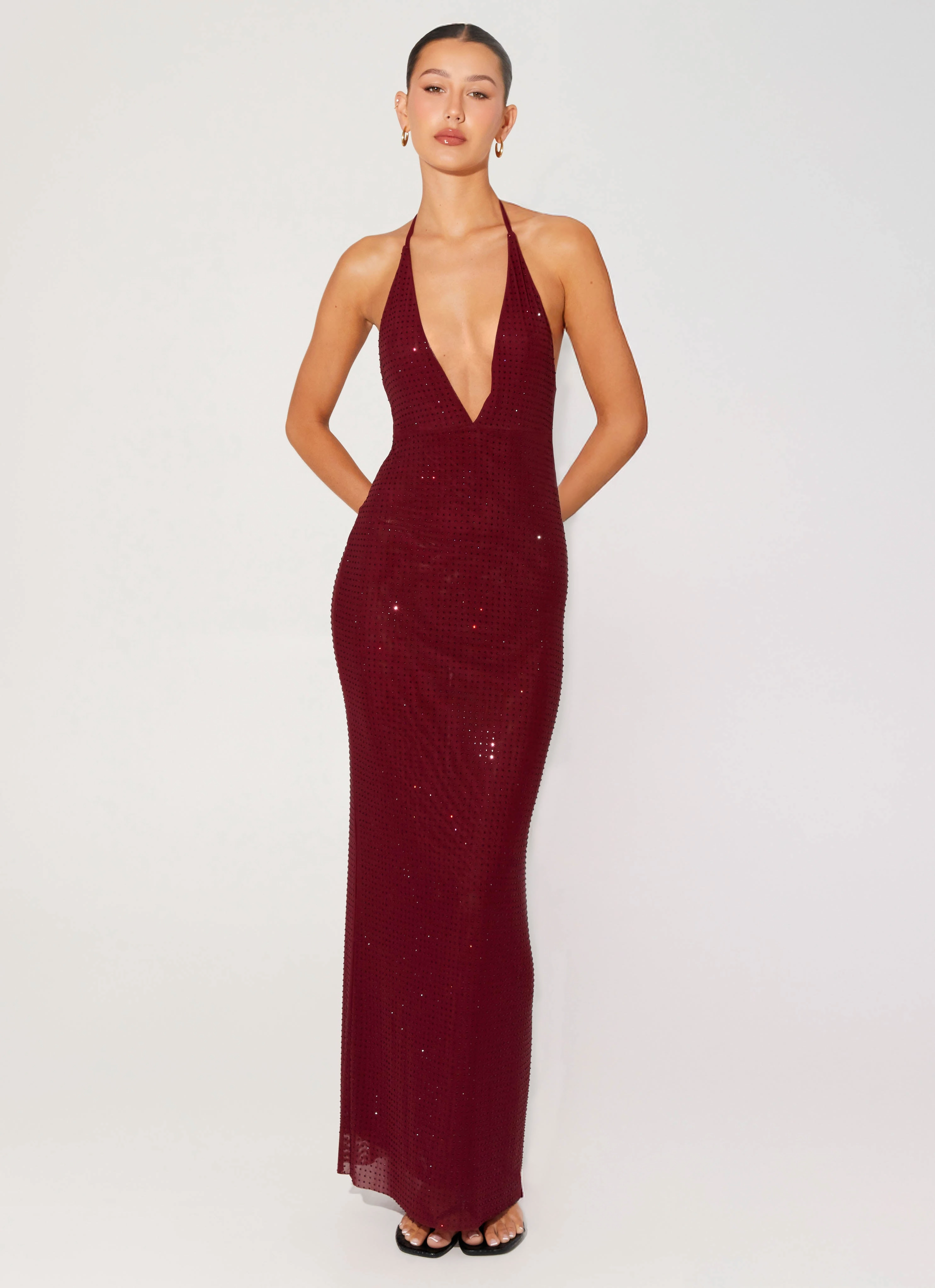 Keliese Beaded Maxi Dress - Burgundy Social Charm