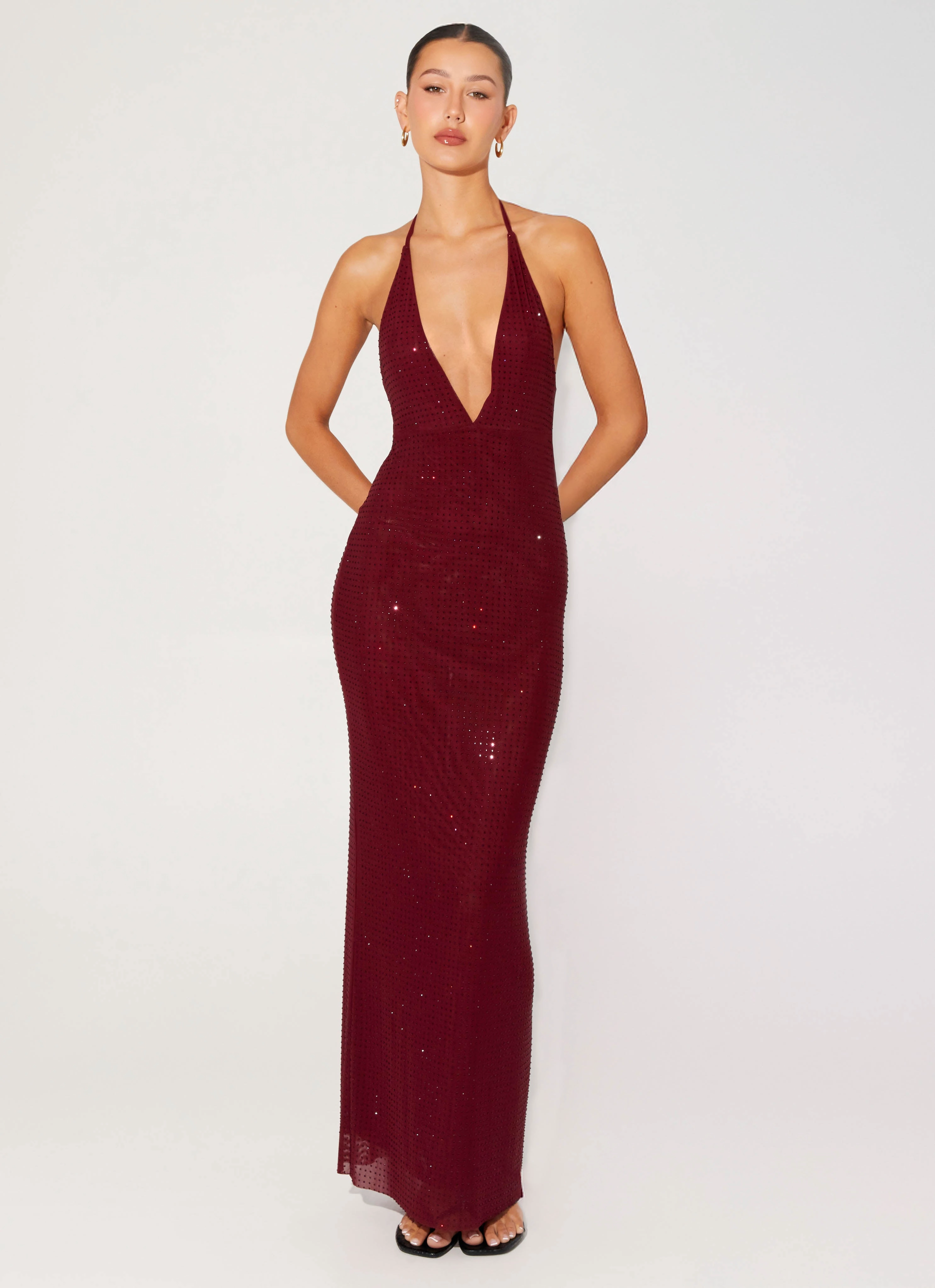 Underwire-Support Keliese Beaded Maxi Dress - Burgundy