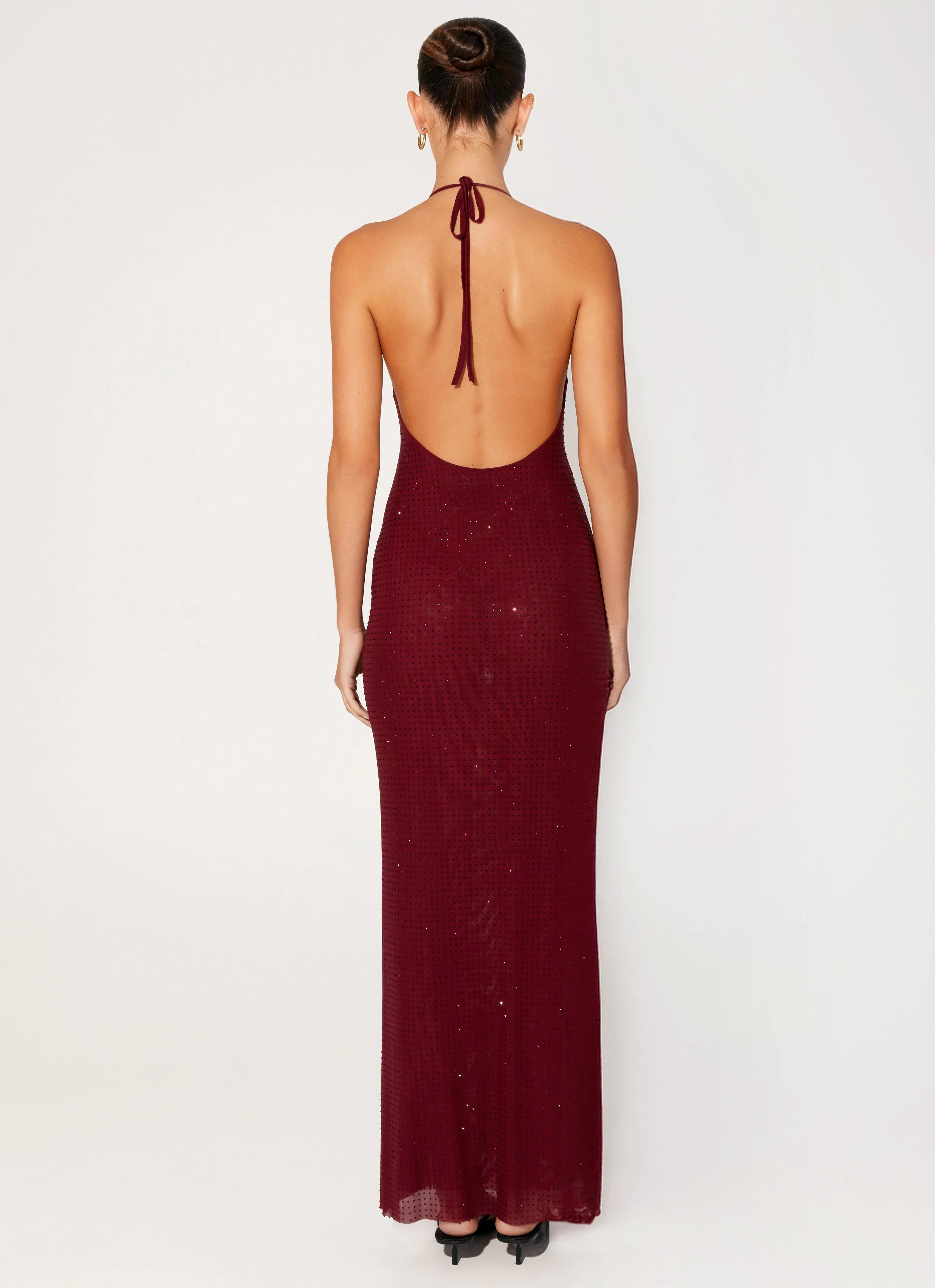Keliese Beaded Maxi Dress - Burgundy Stream Cut