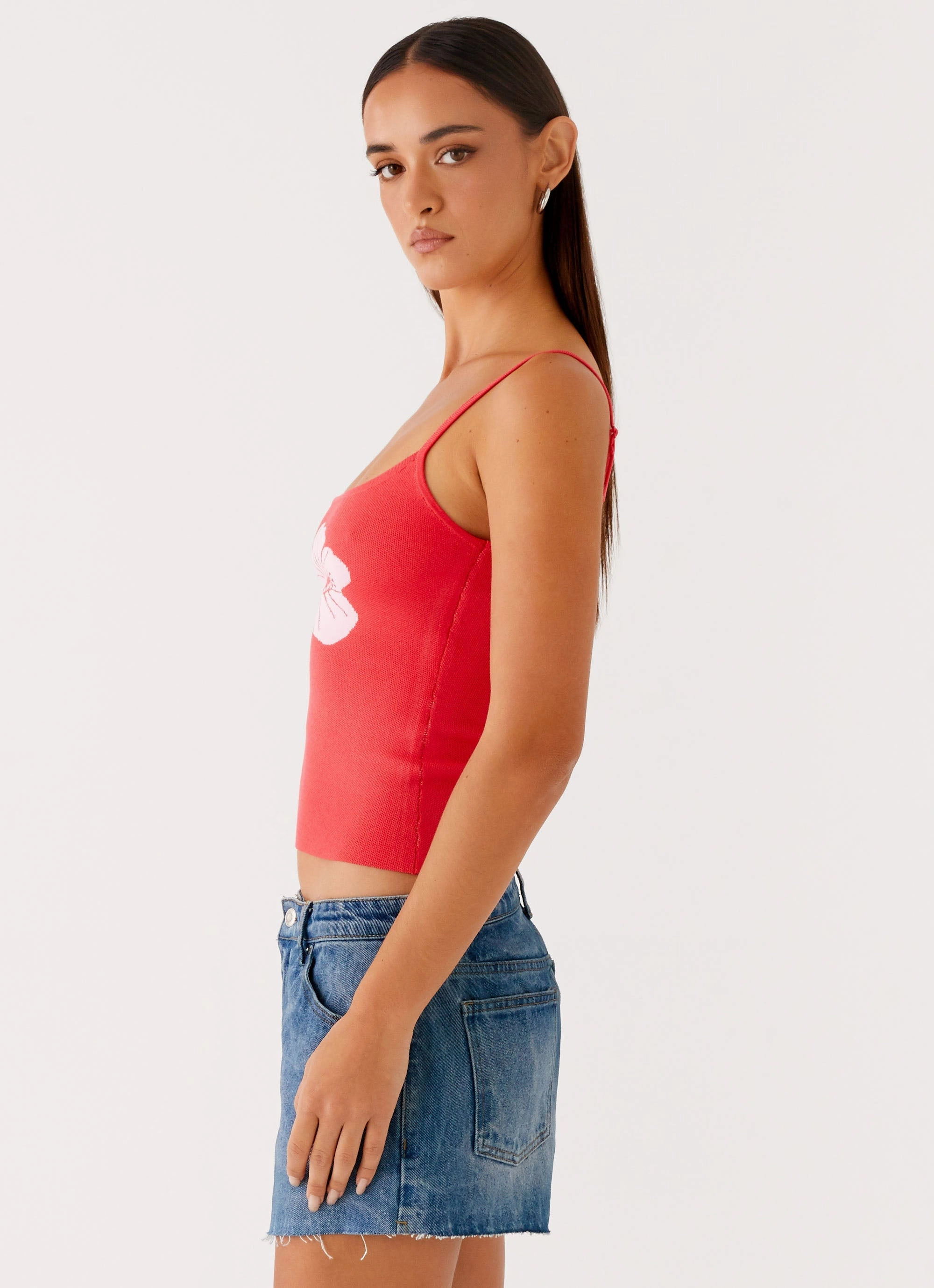 Ofira Knit Tank Top - Red Floral AntiPillingTechnology PolishedFinish