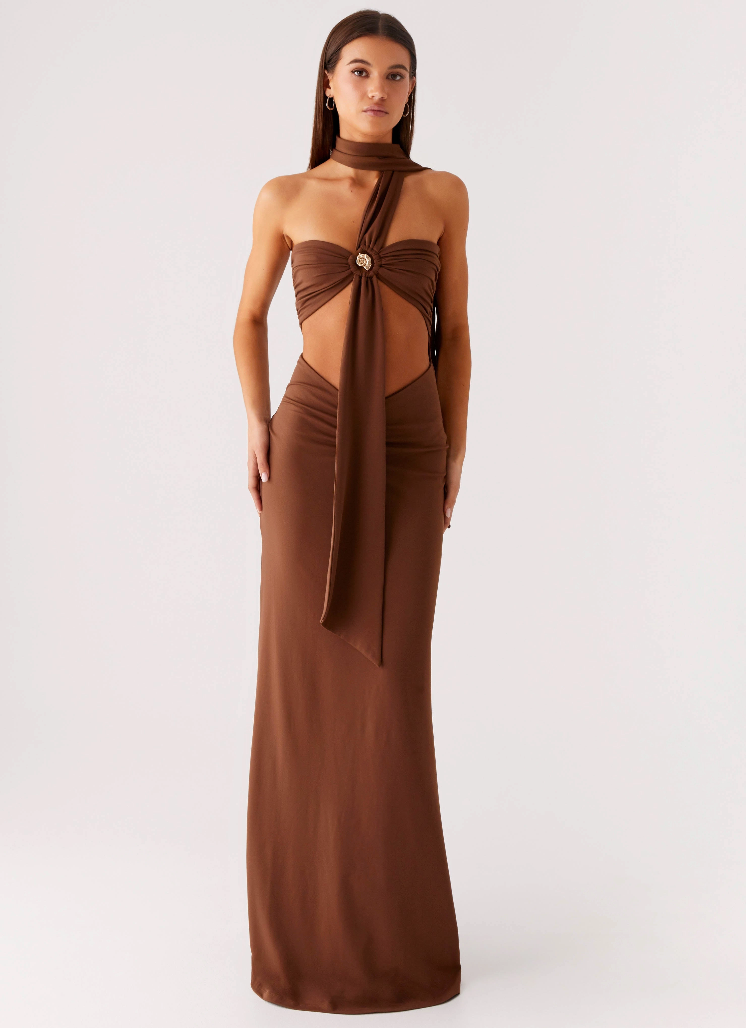 Formal-look Olive Bloom Maxi Dress - Chocolate