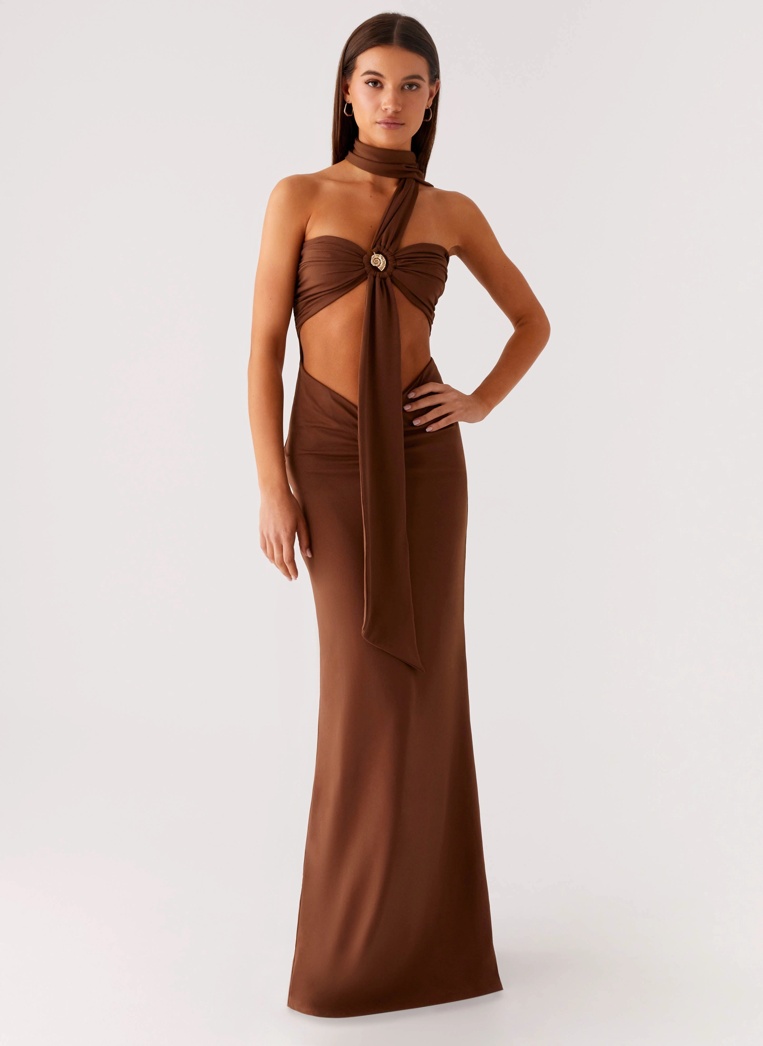 Nordic Calm Olive Bloom Maxi Dress - Chocolate
