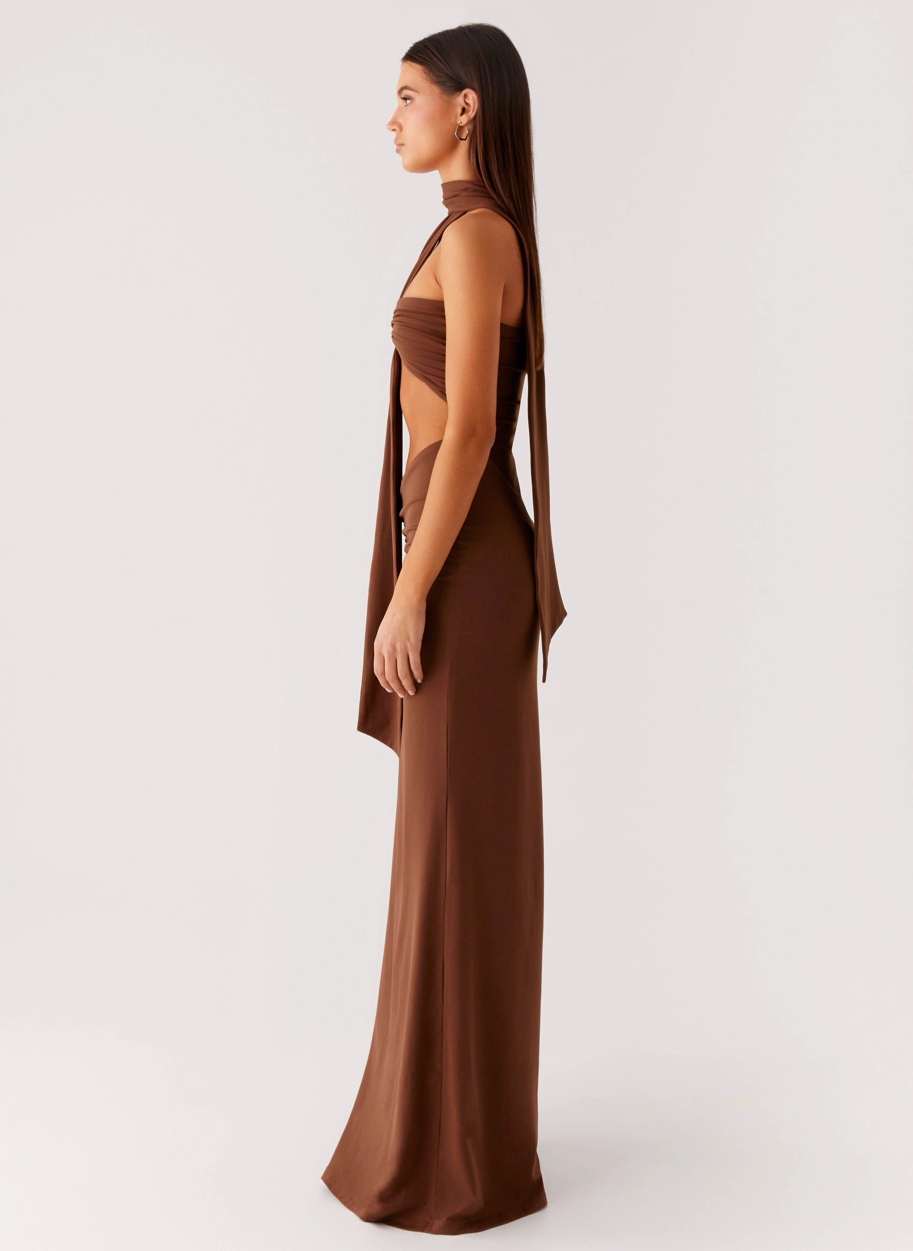 Fitted Base Easy Drape Olive Bloom Maxi Dress - Chocolate