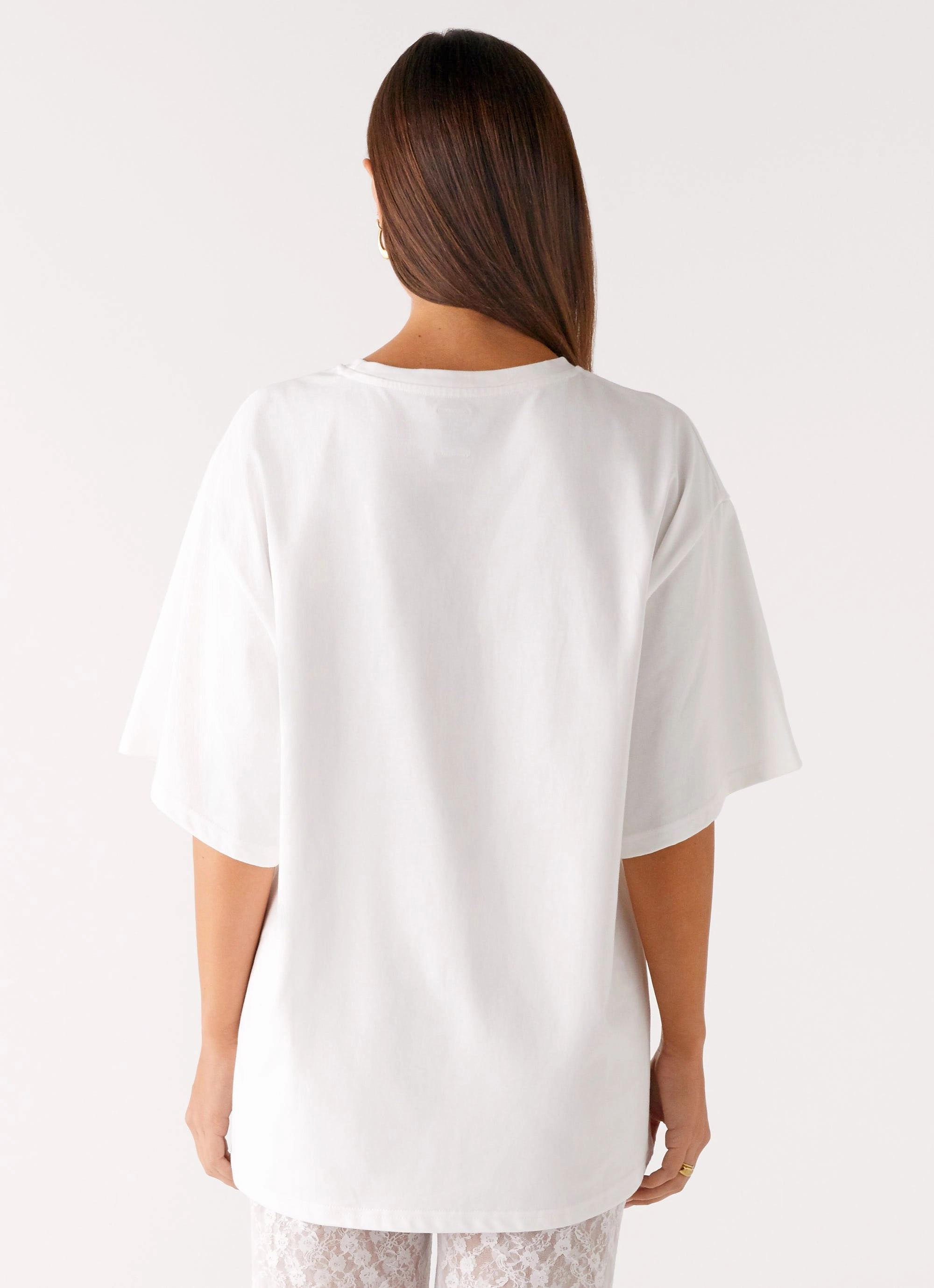 Olive Oversized Tee - White Compact Jacquard Weave