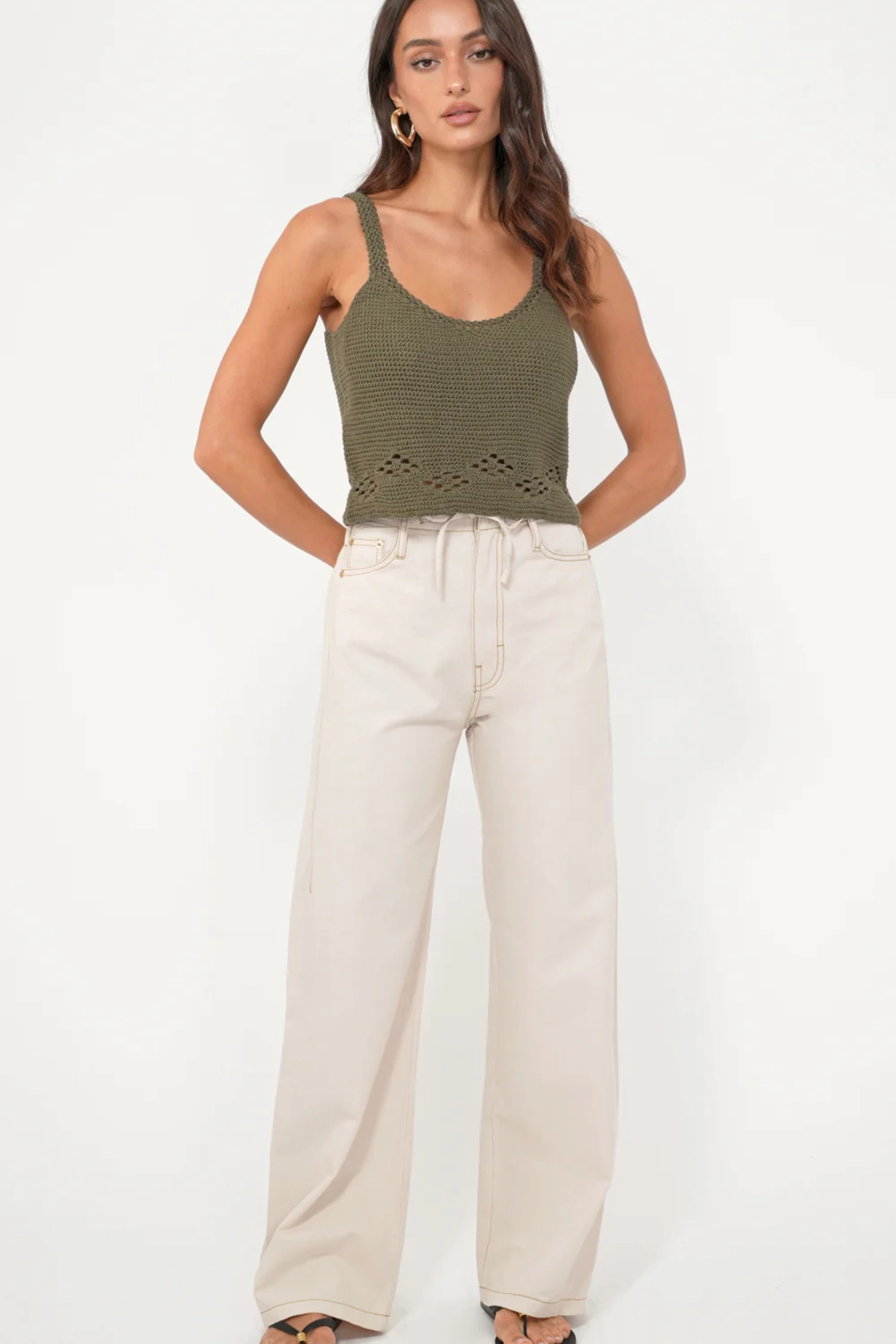 Oliver Wide Leg Drawstring Pants Flattering Waist