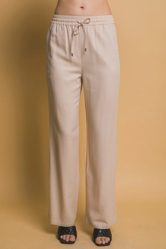Flat Lock Seams Olivia Drawstring Waist Linen Pants