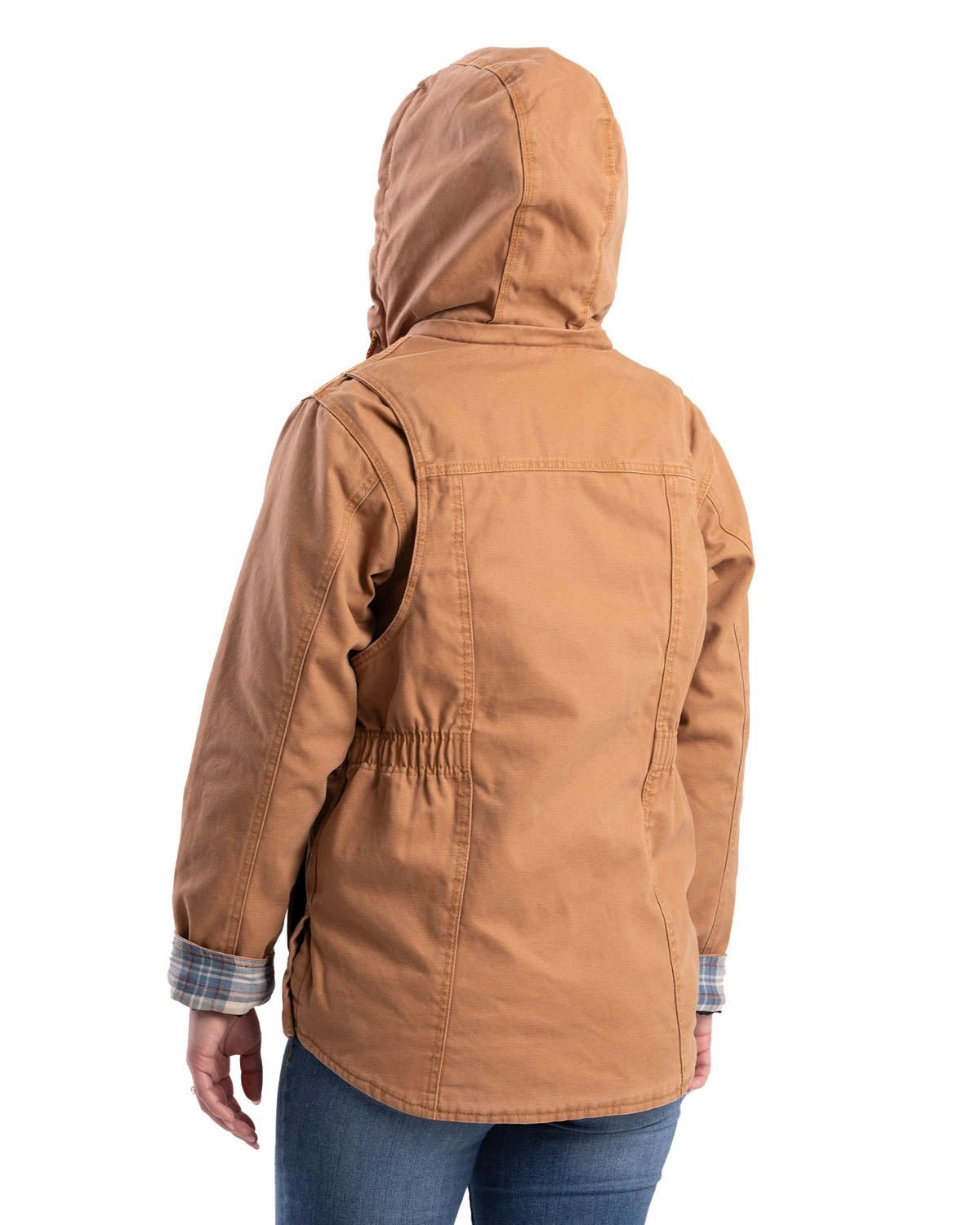 Berne Brown Duck 100% Cotton Womens Vintage Washed Duck Barn Coat Tear Resistant Knit Wind Blocking Fabric