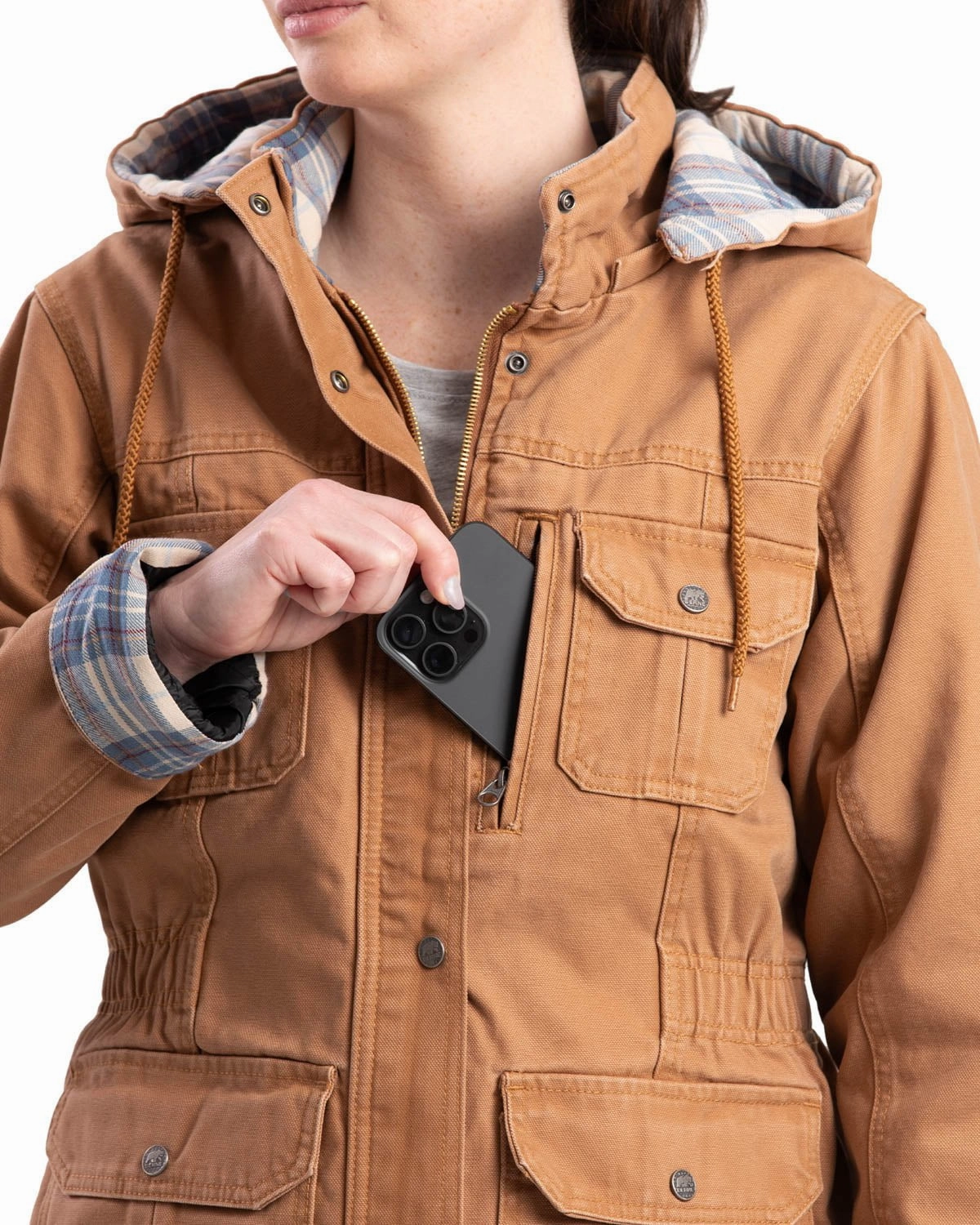 Berne Brown Duck 100% Cotton Womens Vintage Washed Duck Barn Coat Style Staple Winter Fashion