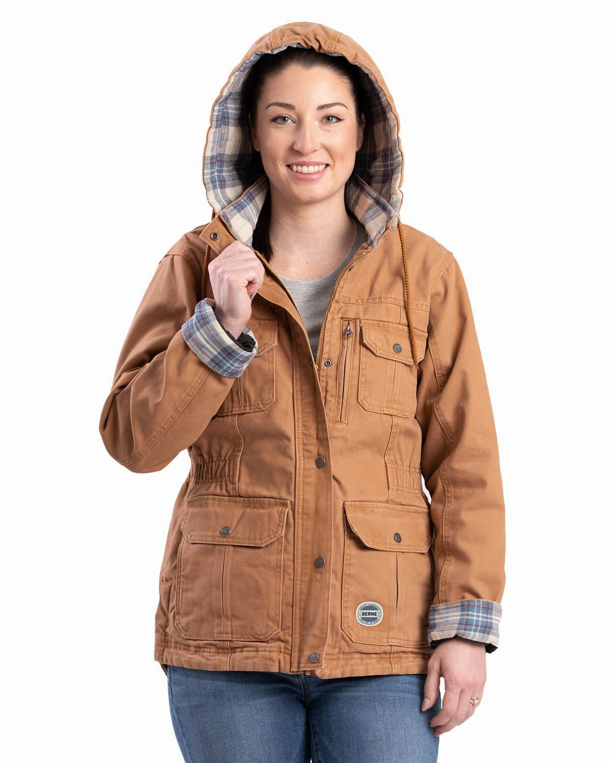 Berne Brown Duck 100% Cotton Womens Vintage Washed Duck Barn Coat Breezy Layer Option
