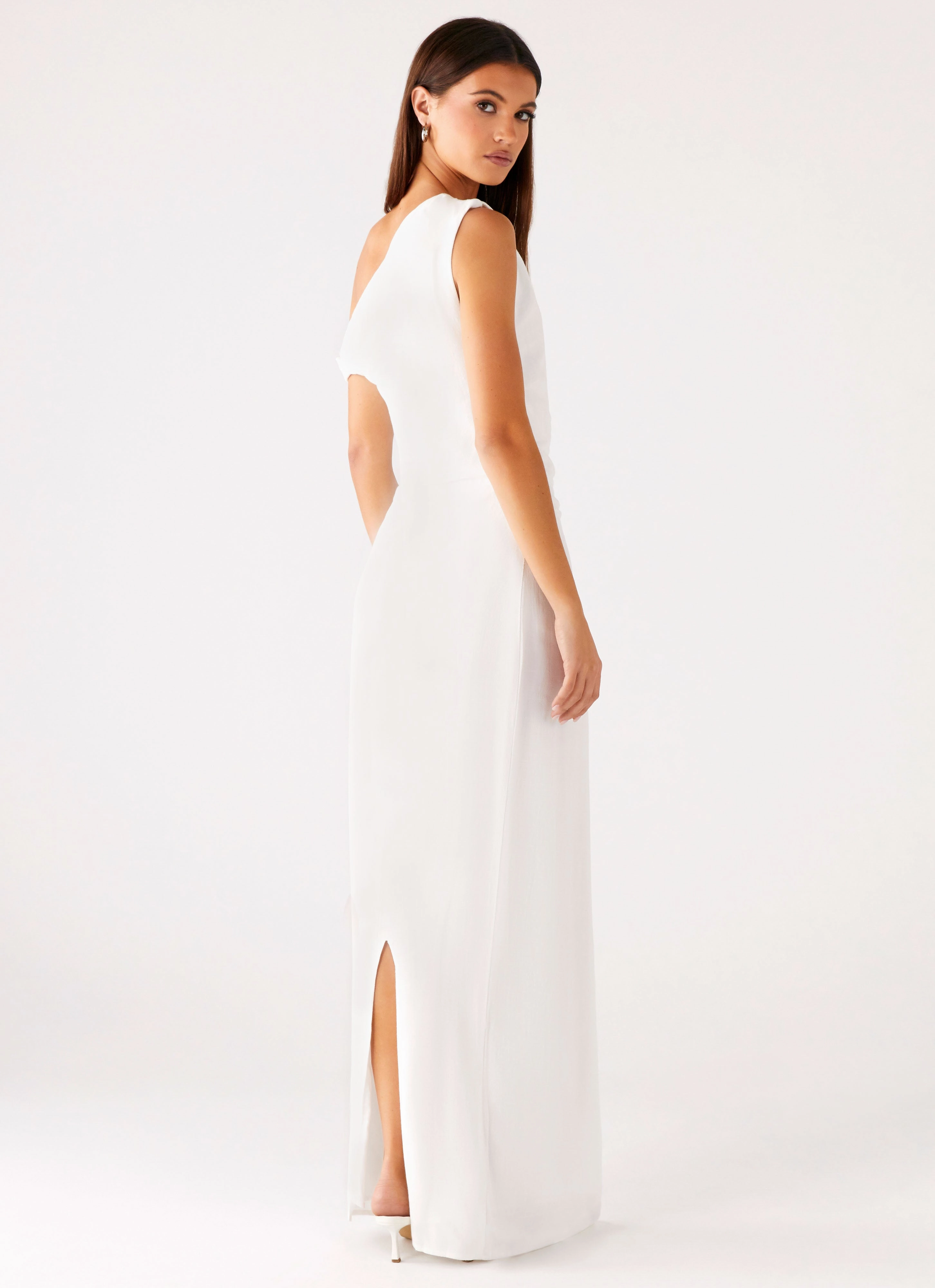 Mckenna Maxi Dress - White Elastic-Cuff Texture Style