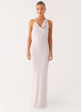 Opal Glow Maxi Dress - Off White Vibrant evening gown Elastic-Waist