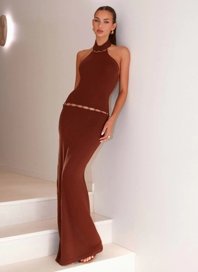 Layered Fit Chic Statement Opaline Knit Maxi Dress - Chocolate