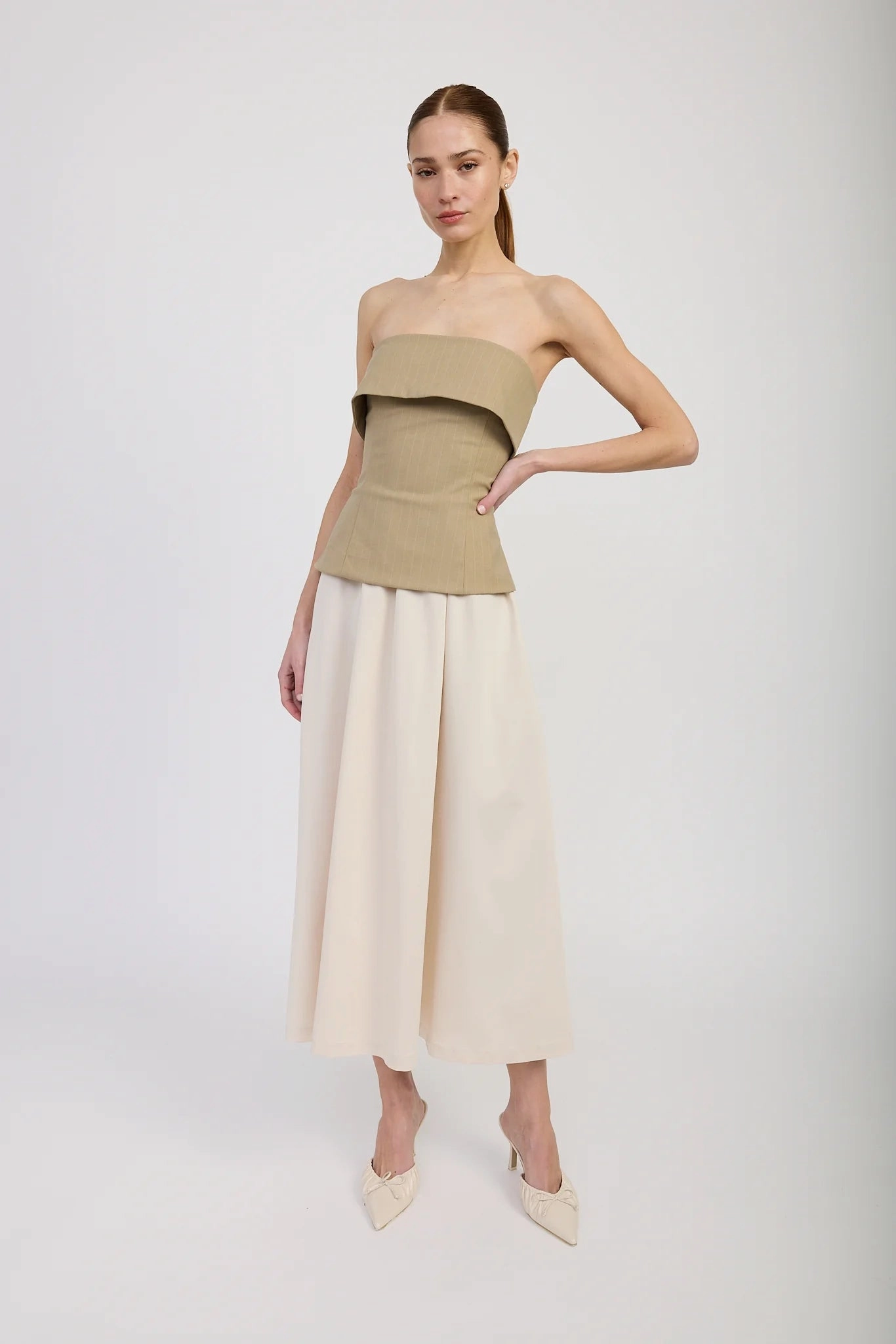 Arden Mixed Media Midi Dress Cotton-Blend