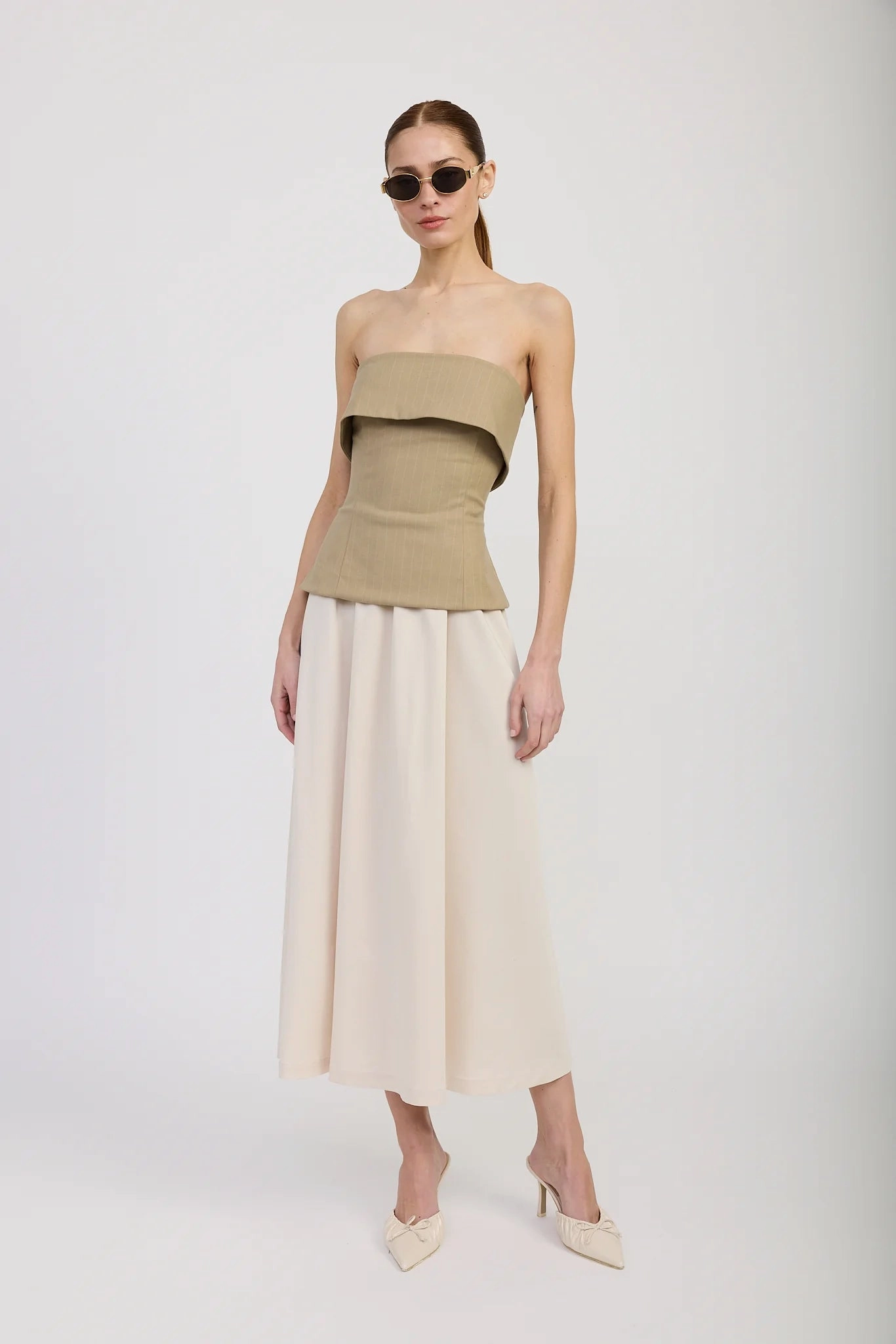 Arden Mixed Media Midi Dress Photo Light