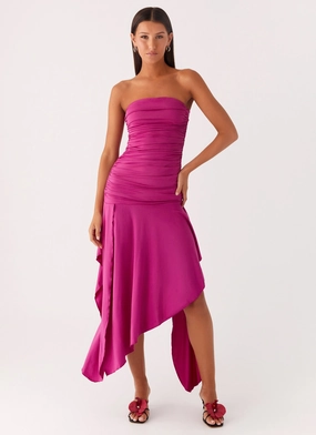 Flowing Texture Eco-friendly Ora Strapless Maxi Dress - Fuchsia