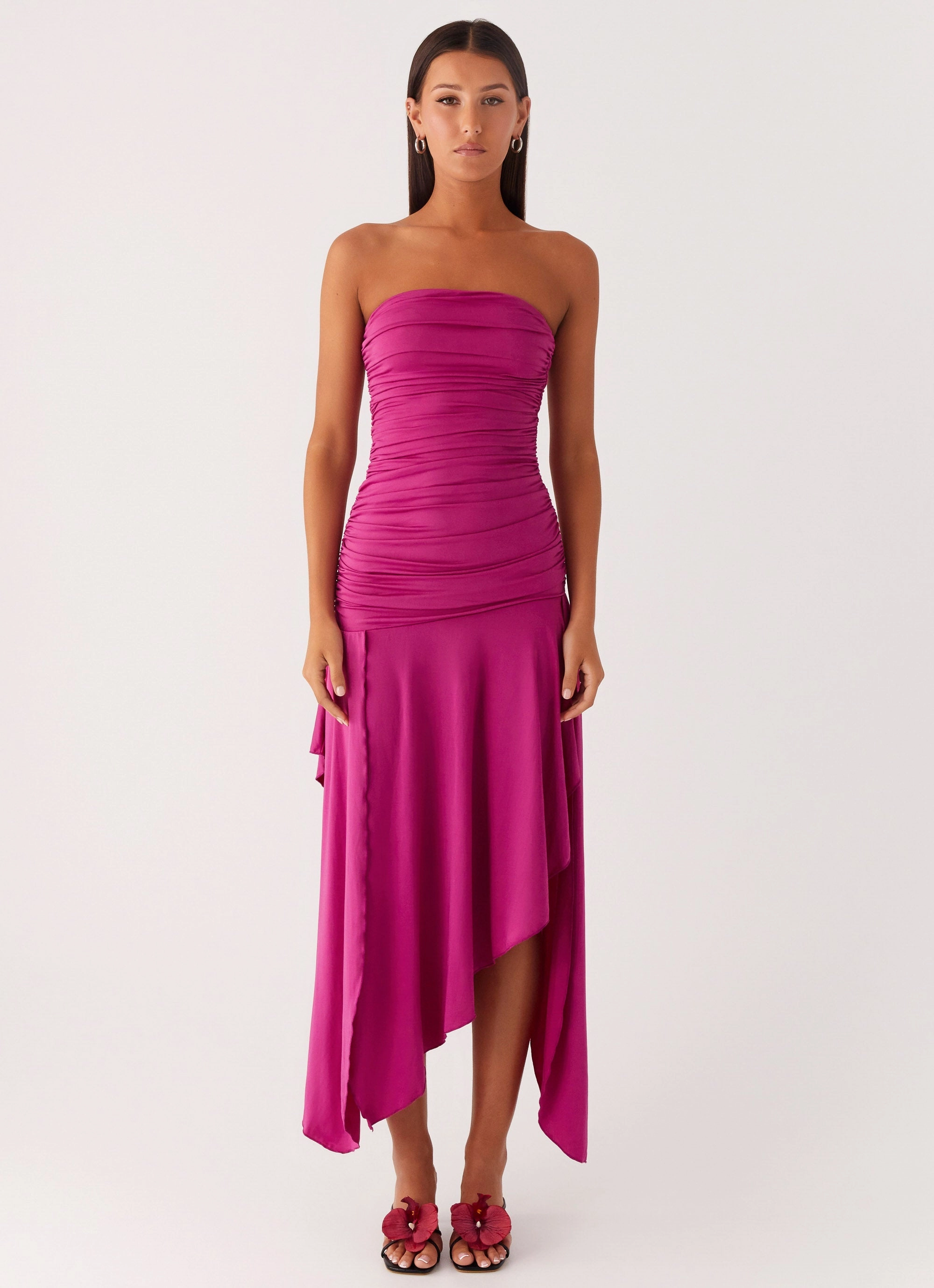Ora Strapless Maxi Dress - Fuchsia Dew Glow