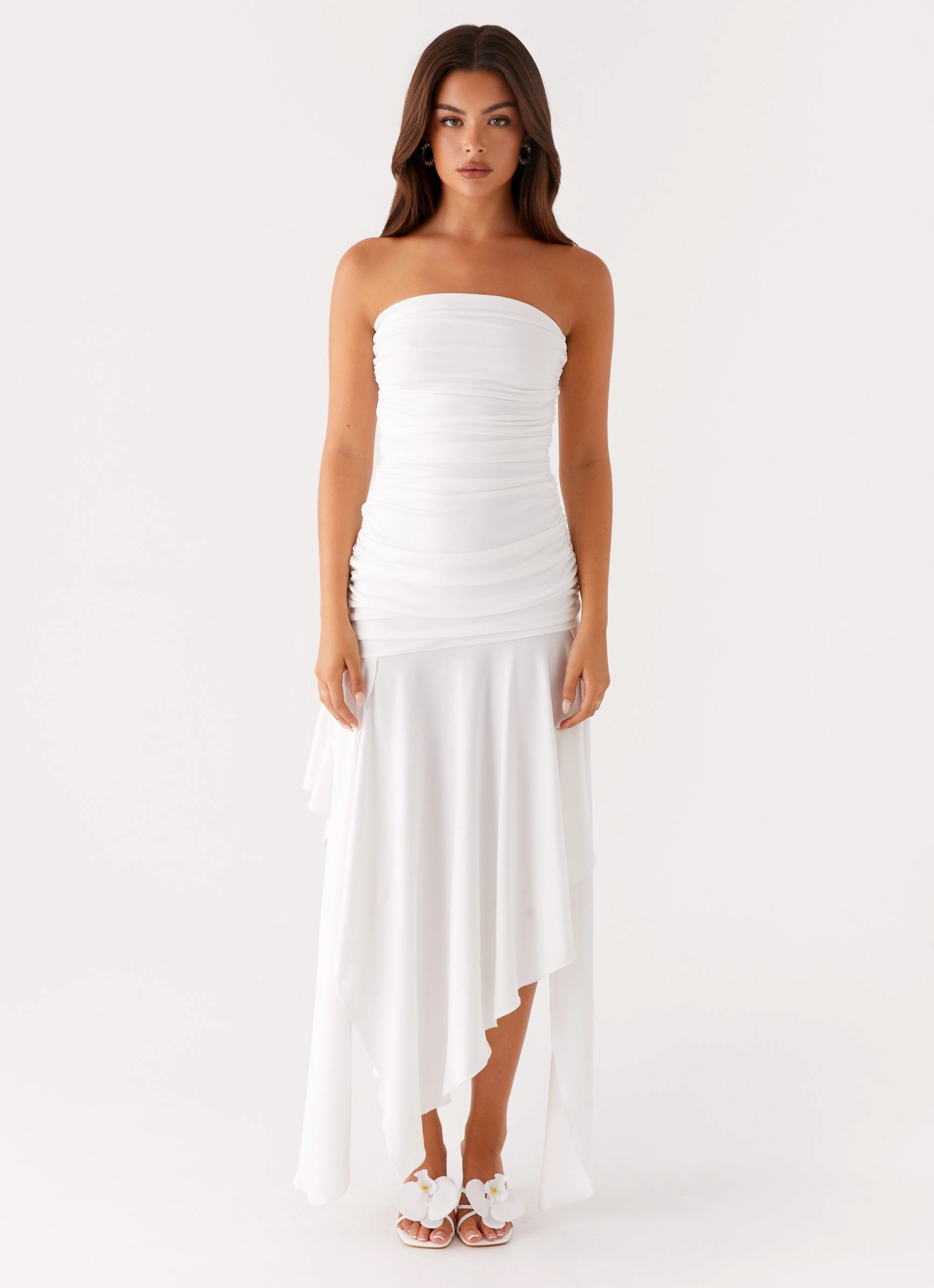 Ora Strapless Maxi Dress - White Photo Glow Chic Tone