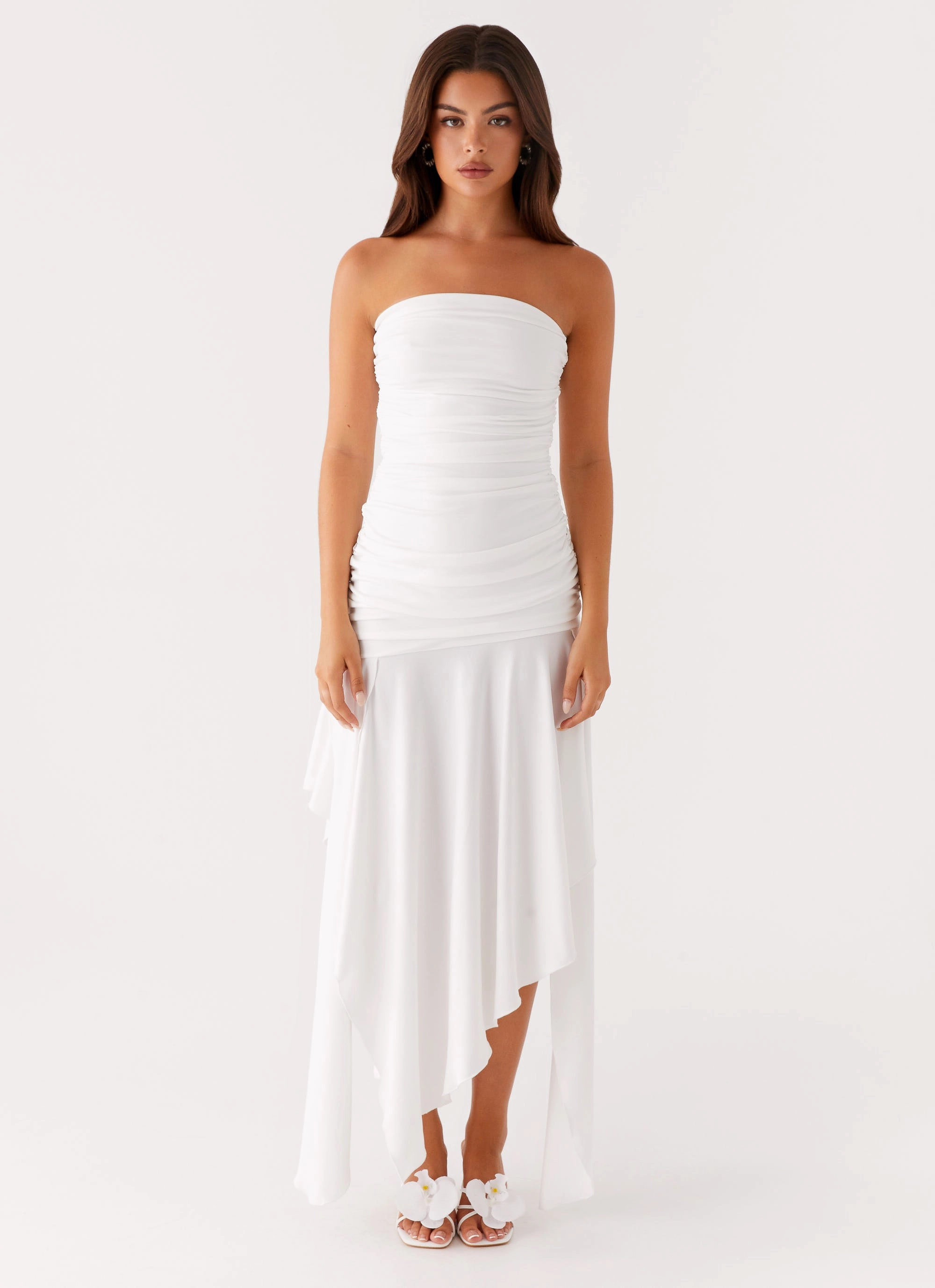 Ora Strapless Maxi Dress - White Sleek Drape Airy Fabric