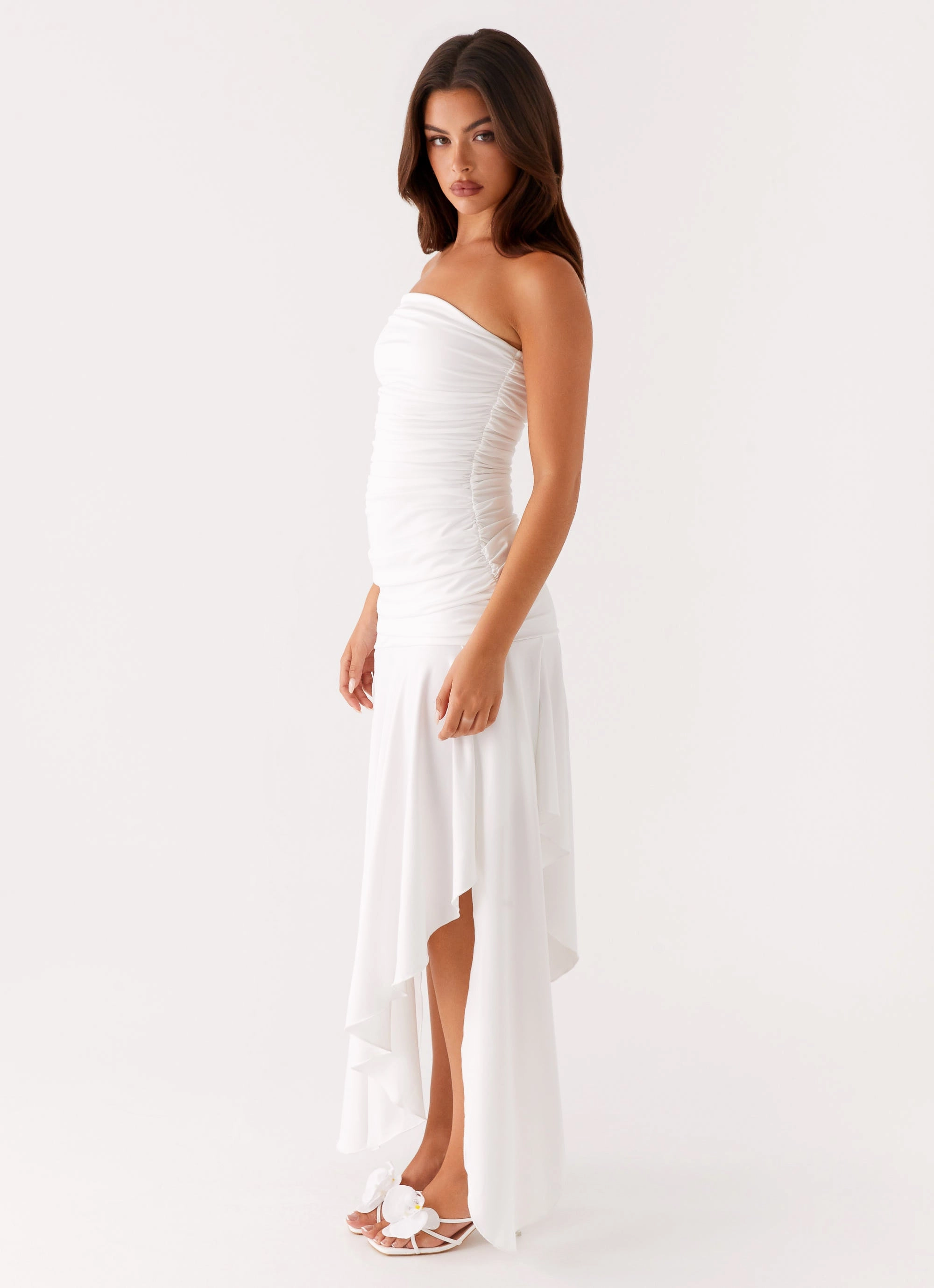 monochrome Breathable Feel Ora Strapless Maxi Dress - White