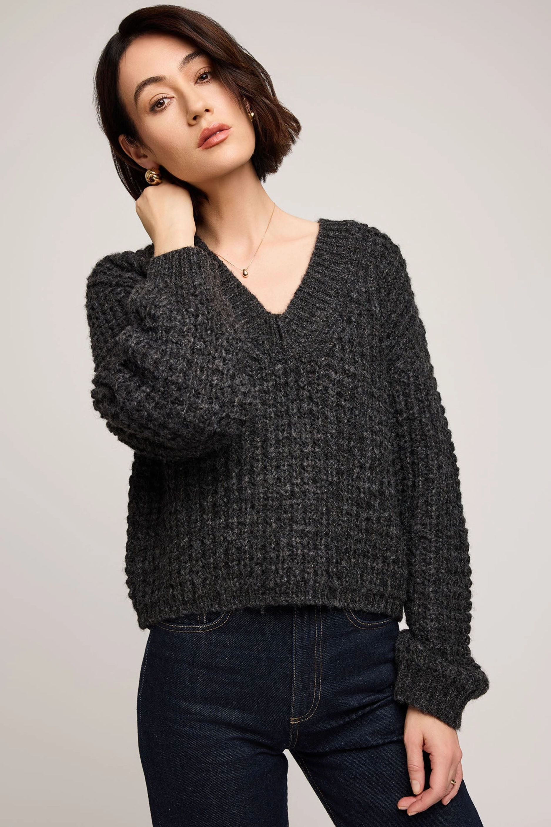 Flatlock Stitching Technique Willow V-Neck Sweater