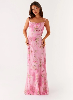 Orlando Maxi Dress - Pink Floral Print Fashionable Look City-Style