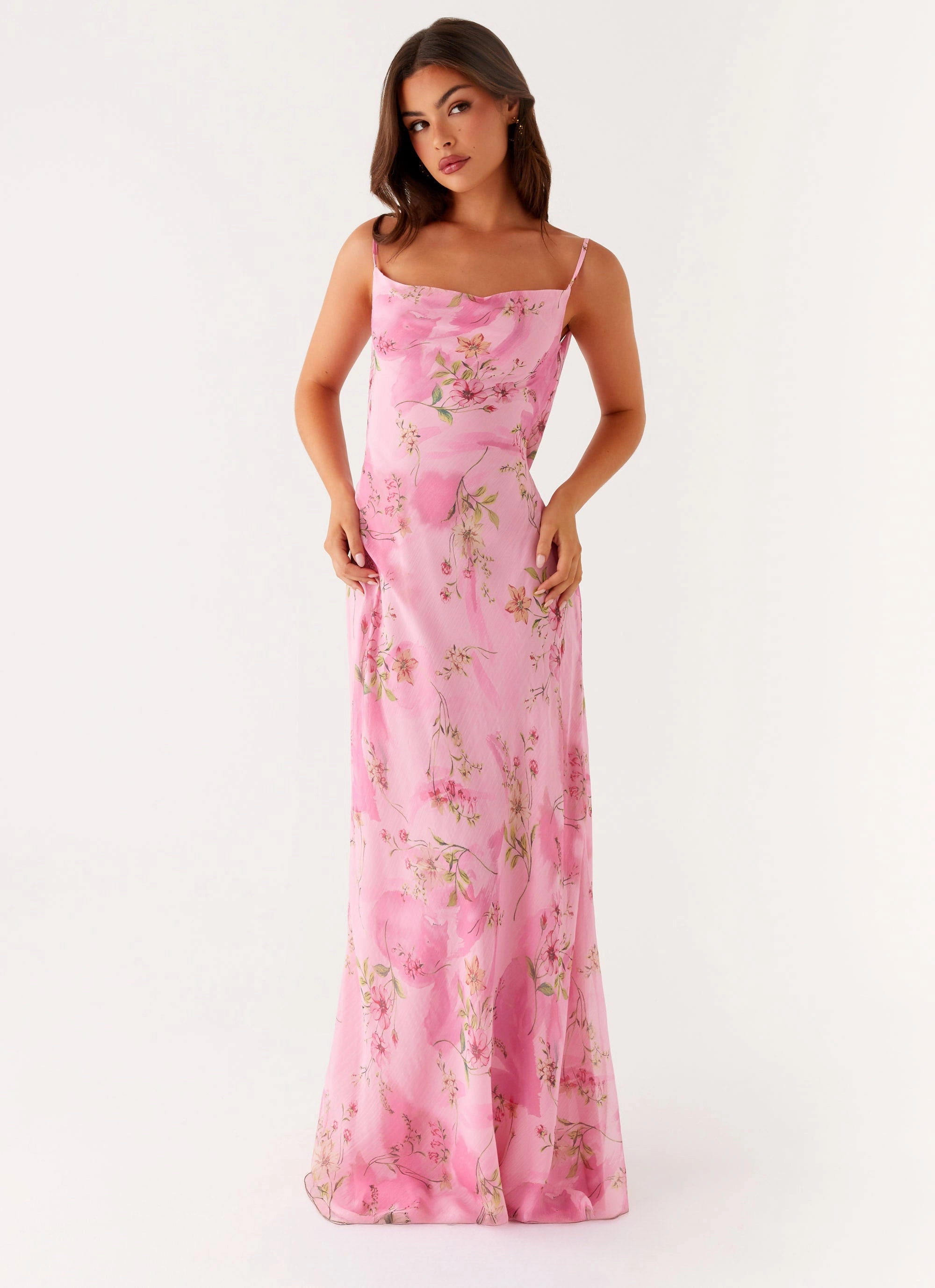 Orlando Maxi Dress - Pink Floral Print Fashionable Look City-Style