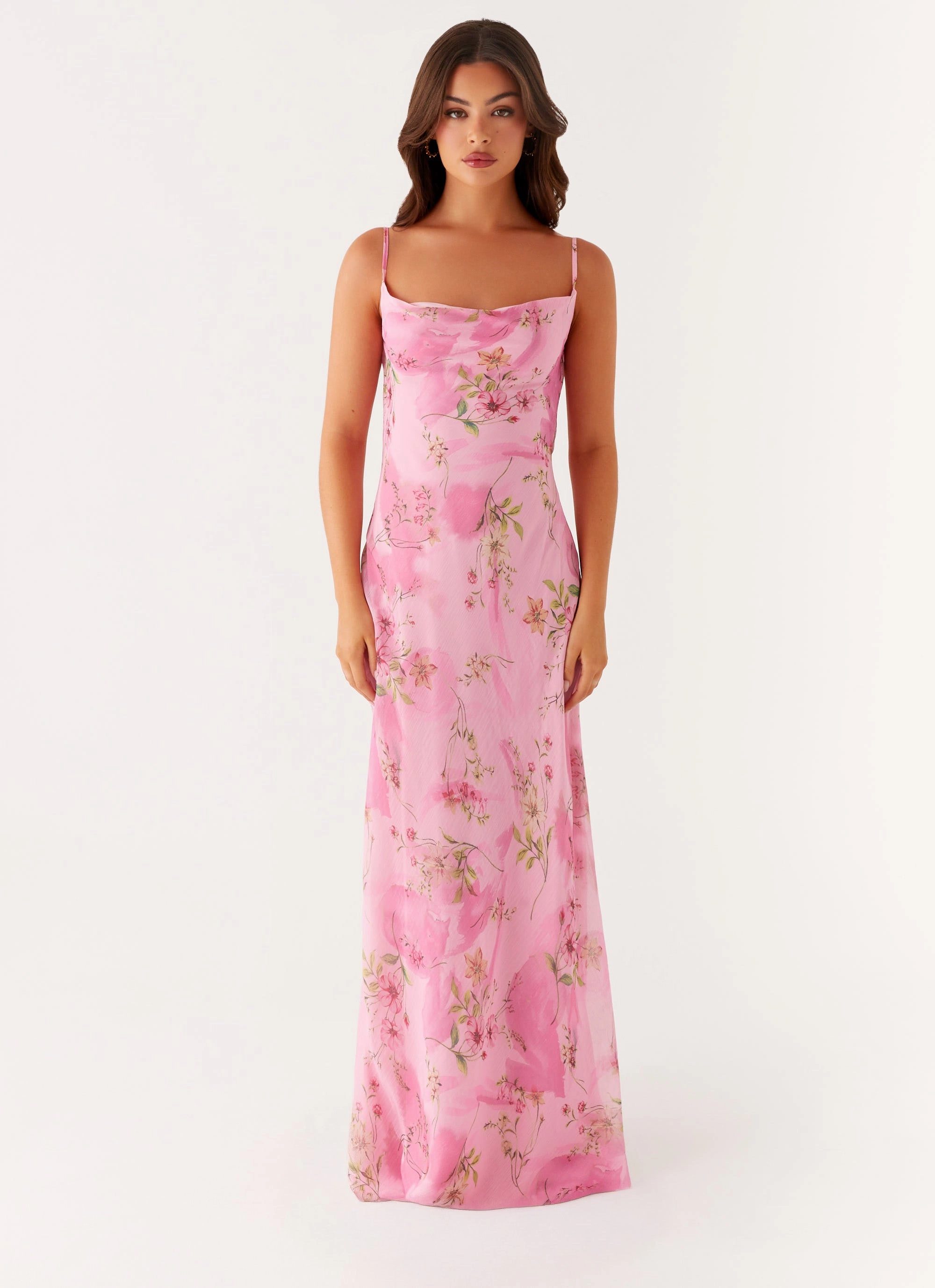Natural Flow Fitted Neat Orlando Maxi Dress - Pink Floral Print