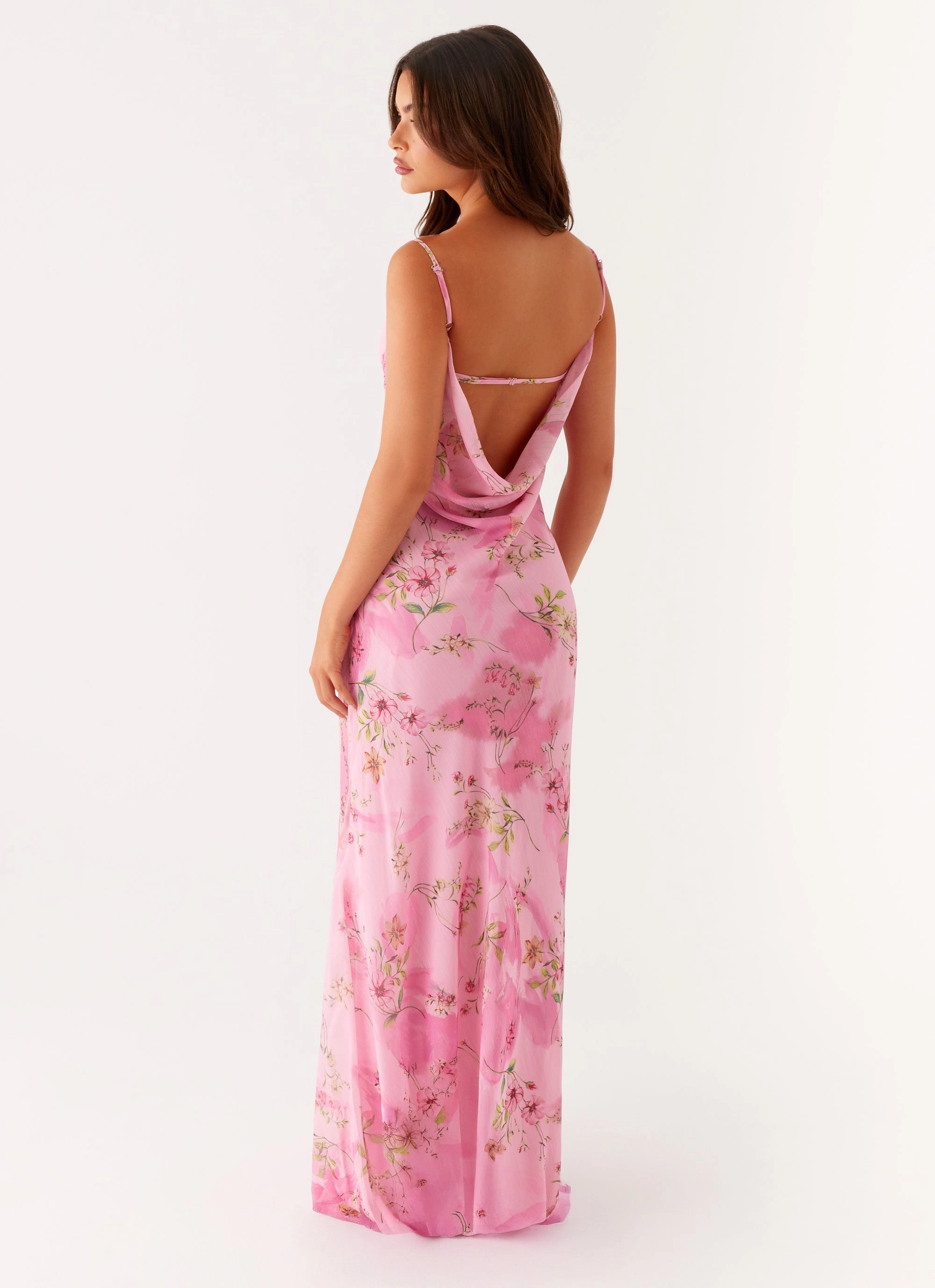 Orlando Maxi Dress - Pink Floral Print Urban Mood Delicate Touch