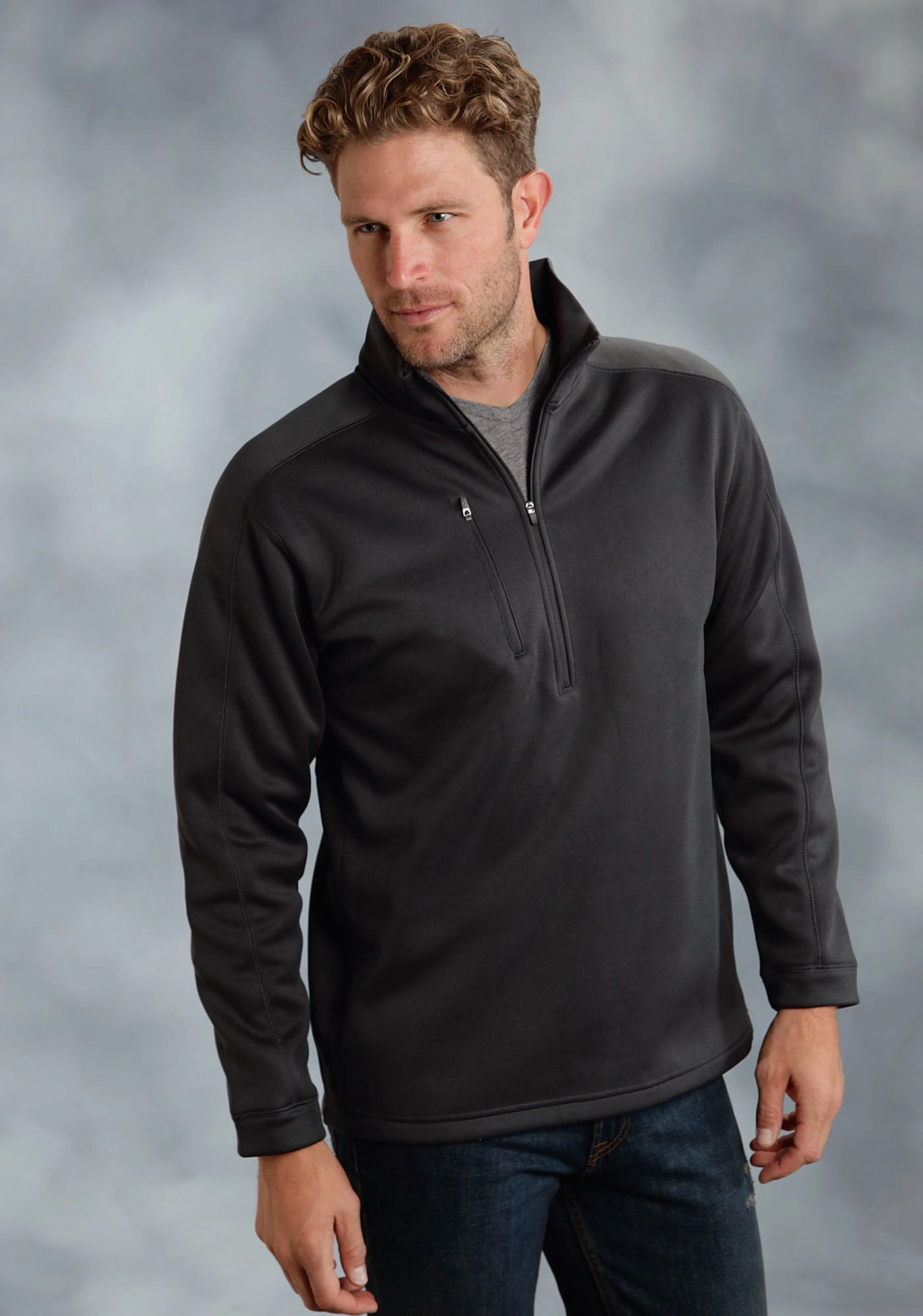 Ouray Mens Grey 100% Cotton USA 1/4 Zip Jacket Anti Slip Interior Light Activated Cooling