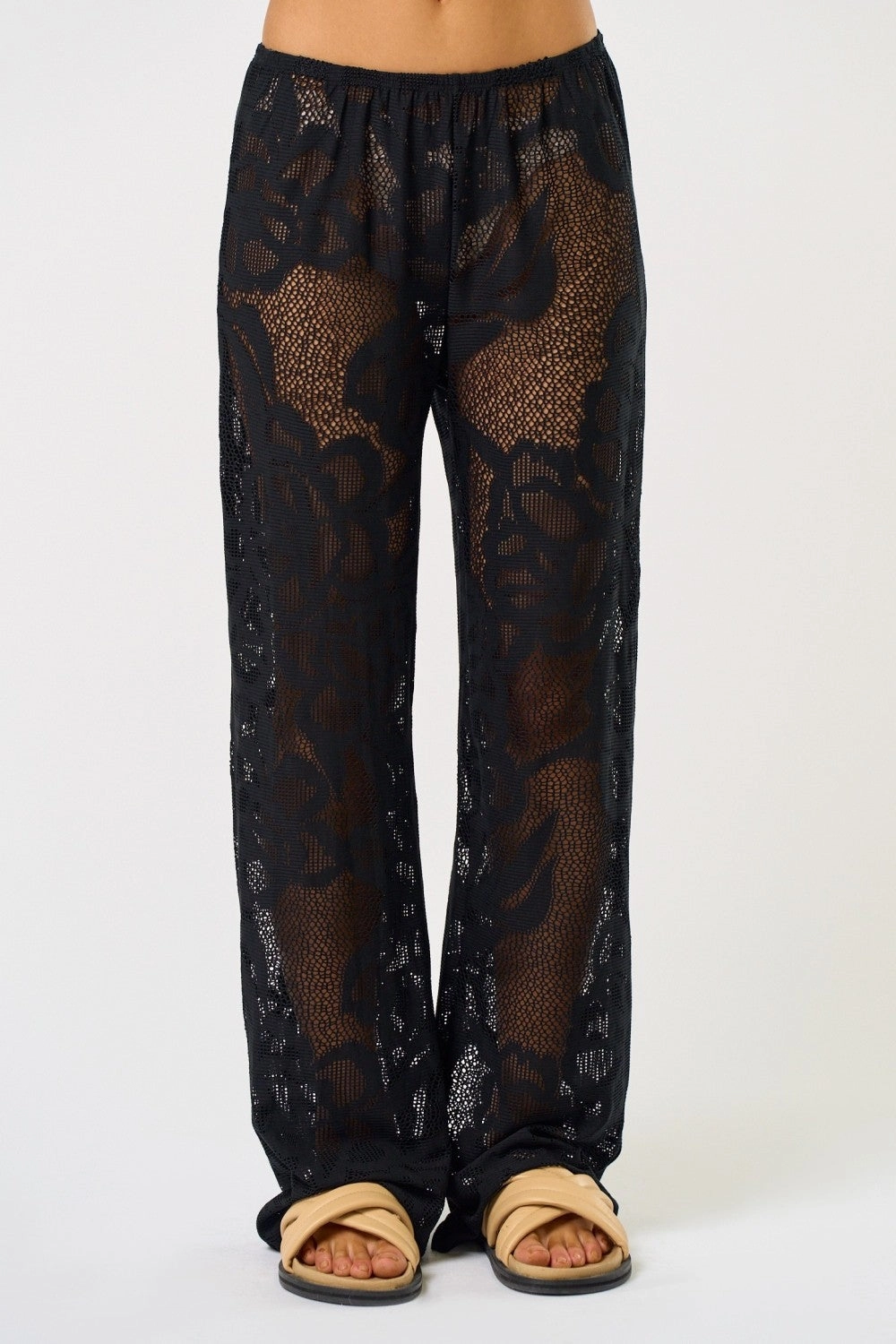 Lace Cover Up Pants - Black Tapered Leg Design Comfort-First