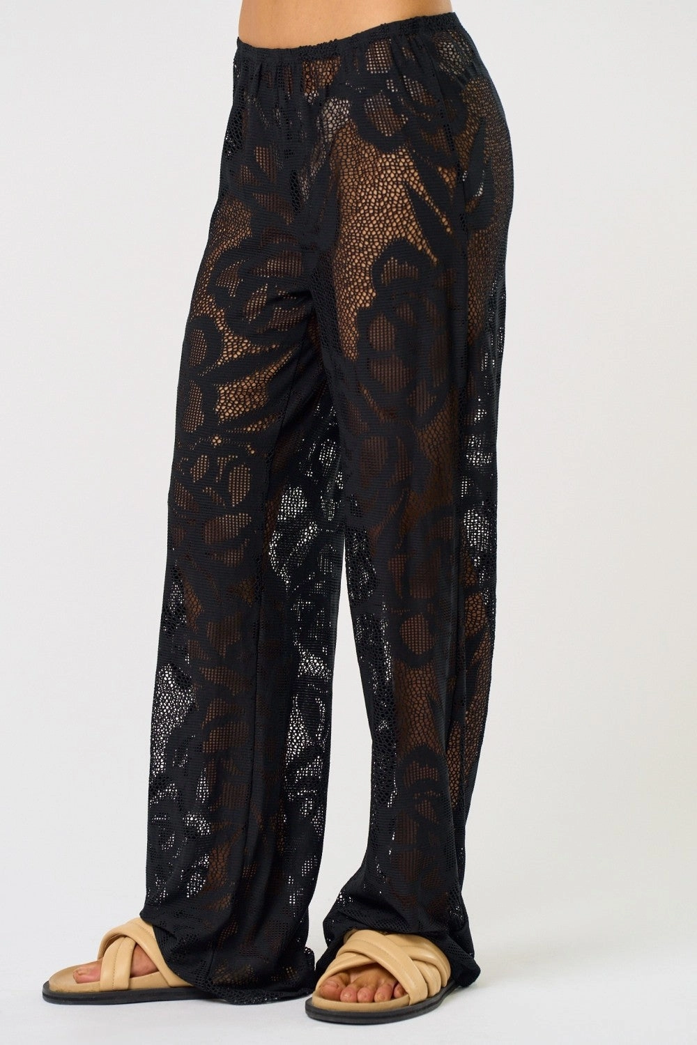 RipstopFabric Layering Essential Lace Cover Up Pants - Black