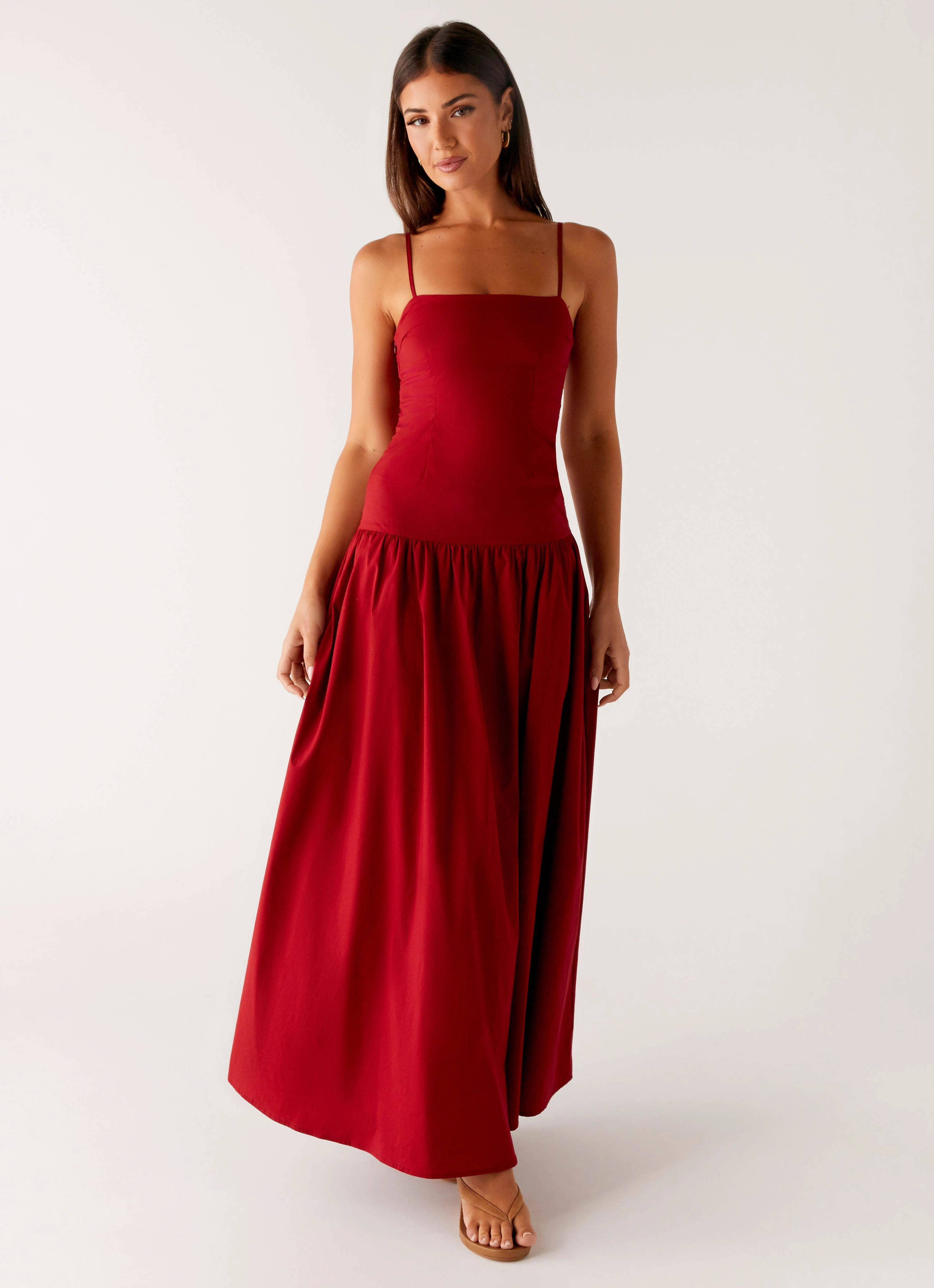 Vince Cami Maxi Dress - Deep Red Mini-Length Mesh-Sleeve
