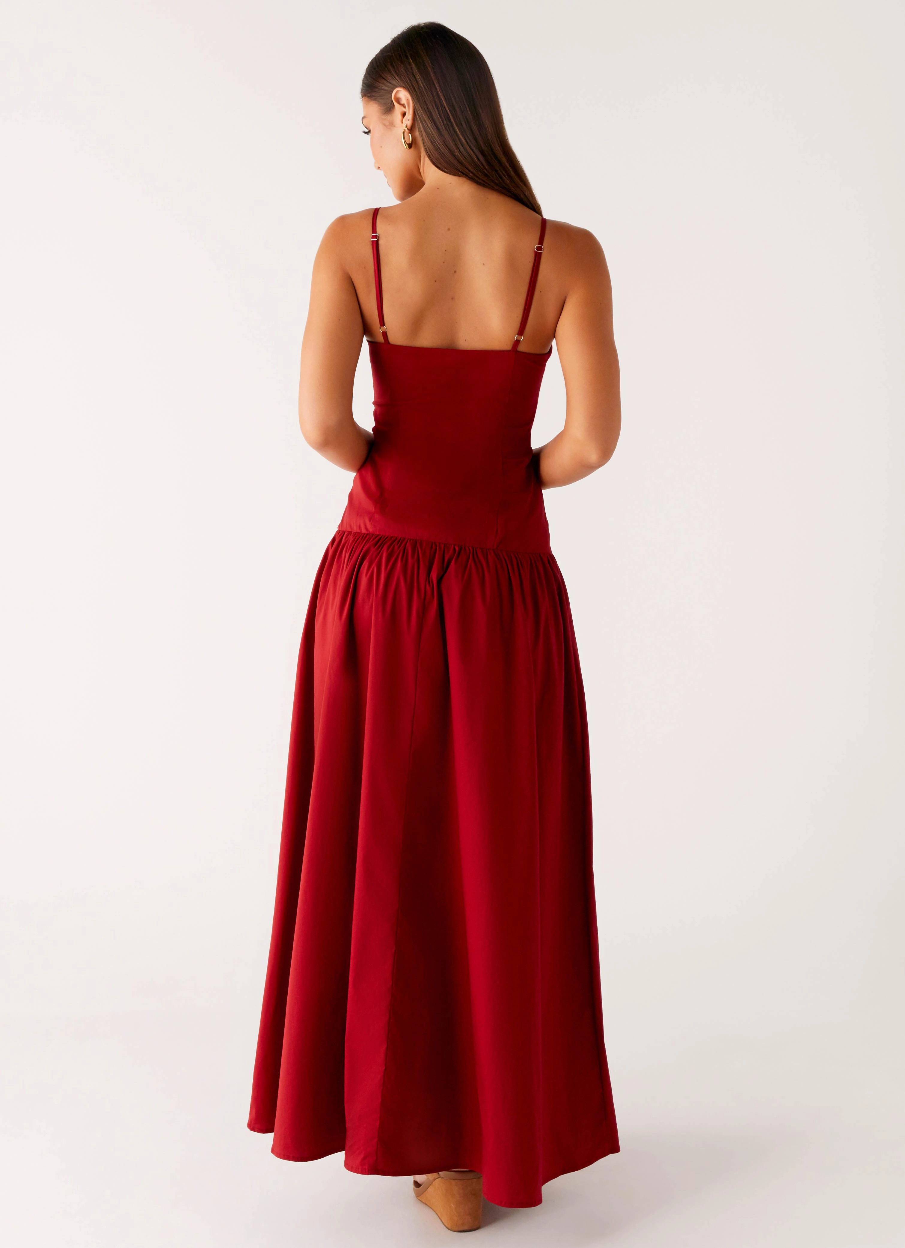 Calm Texture Office Classic Vince Cami Maxi Dress - Deep Red